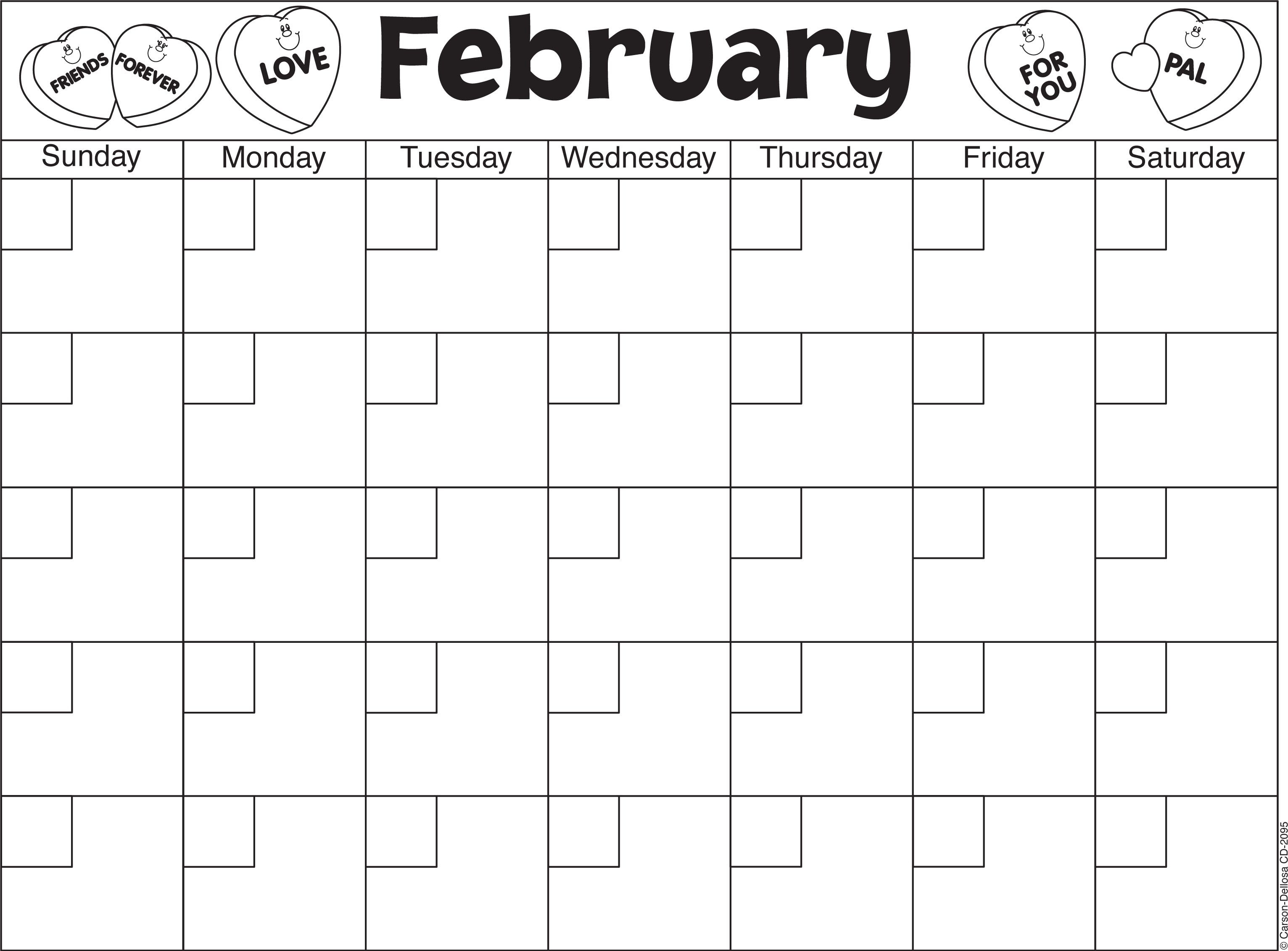 February Calendar Template--Great Way To Practice Counting Printable Kindergarten Calendar Template