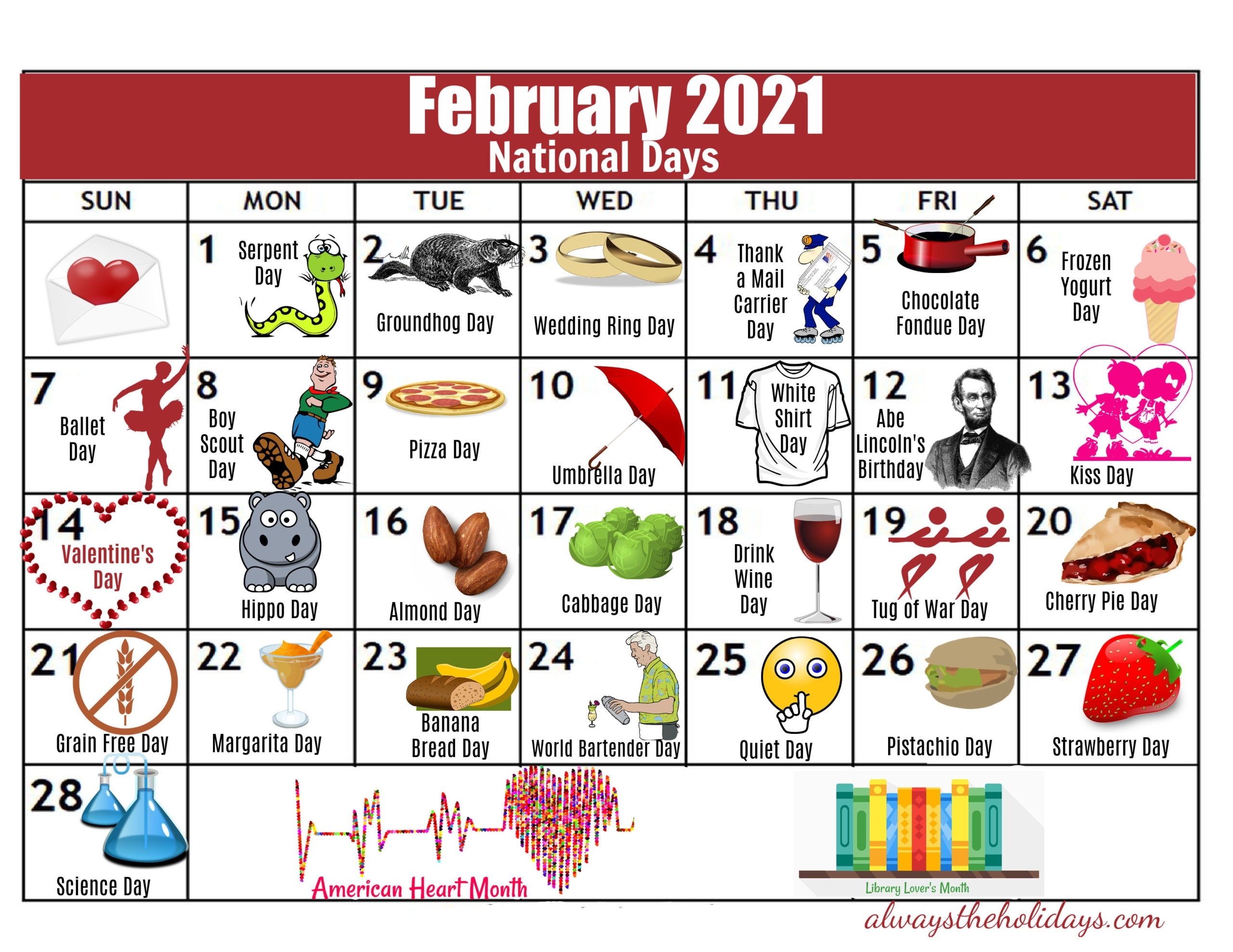 February National Day Calendar - 2021 Free Printable Calendars National Food Calendar 2021