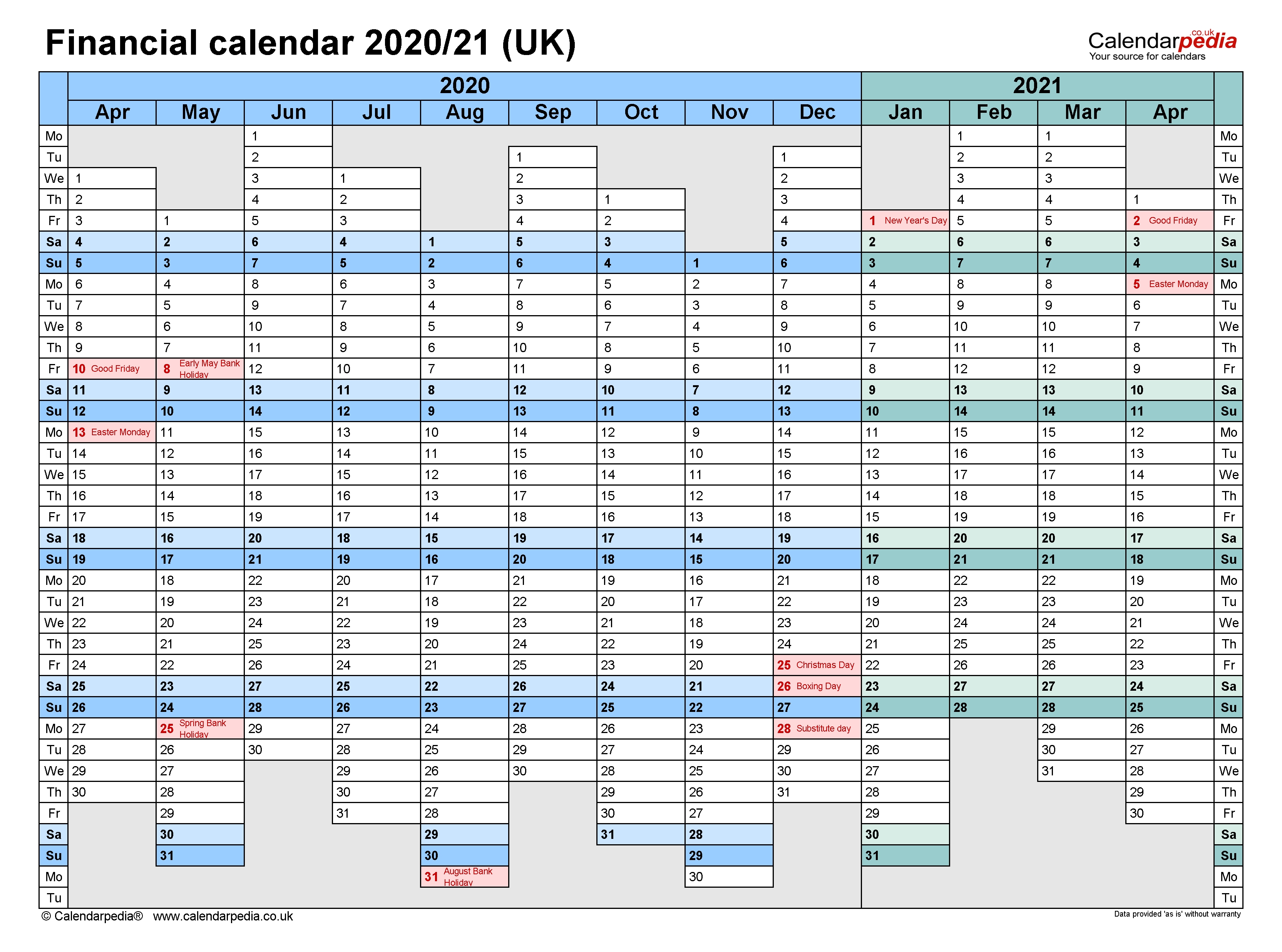 Financial Calendars 2020/21 Uk In Pdf Format Financial Calendar 2021/21 Excel