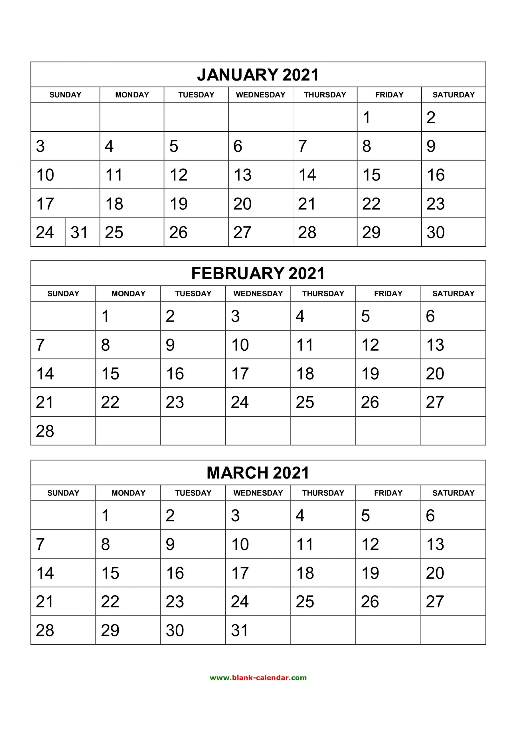 Free Download Printable Calendar 2021, 3 Months Per Page, 4 3 Month Blank Printable Calendar 2021