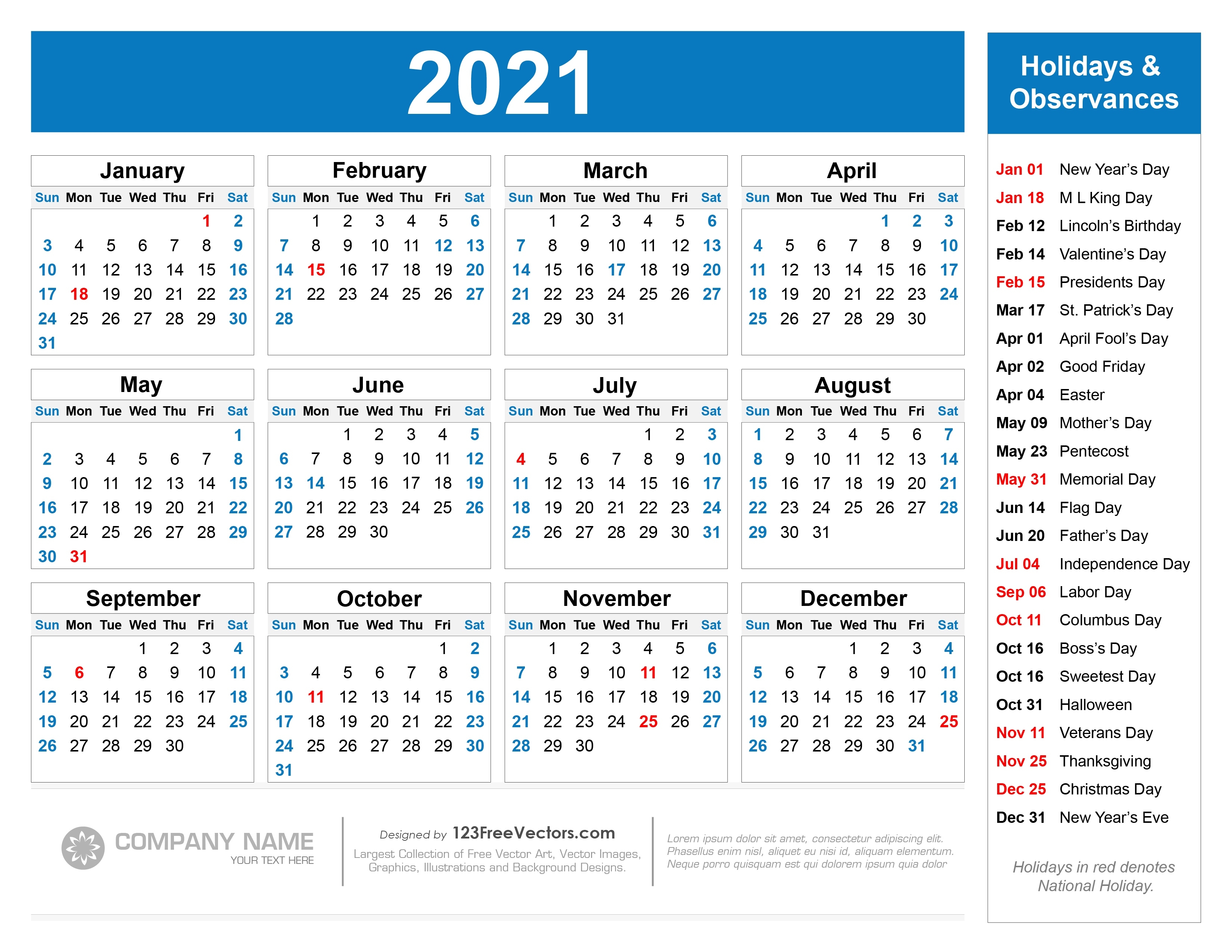 Free Free Printable 2021 Calendar With Holidays Calendar 2021 With Holidays