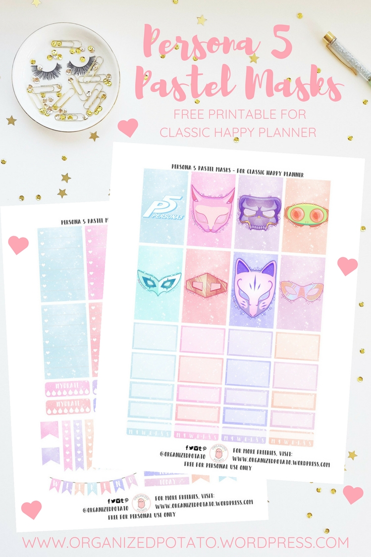 Free Planner Printable: Persona 5 Pastel Masks | Happy Persona 5 Calendar Template