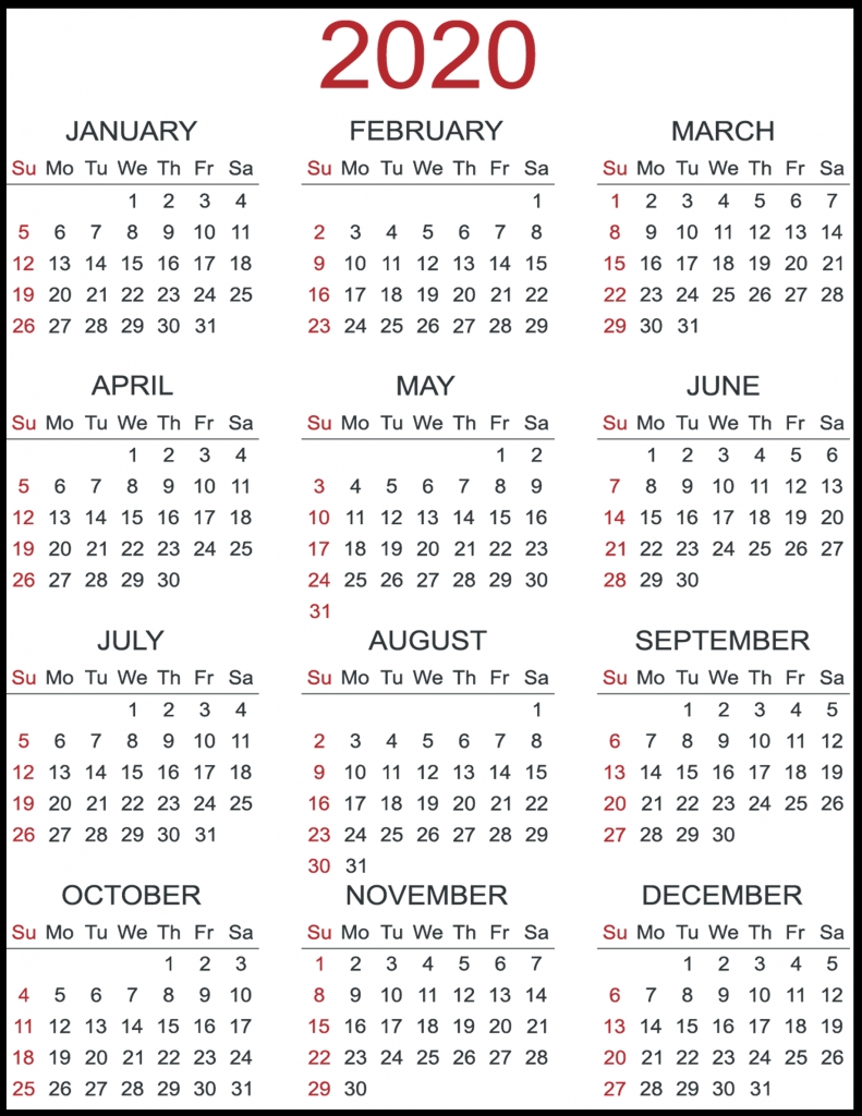 Free Printable 2020 Yearly Calendar Template | Best Free Printable Yearly Calendar Templates