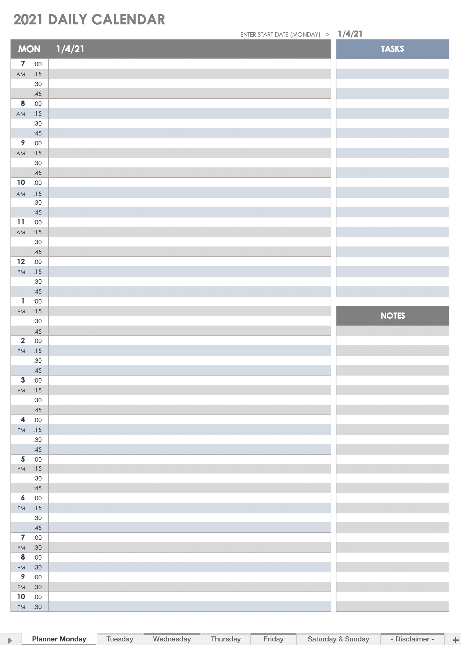 Free Printable Daily Calendar Templates | Smartsheet 2021 Lined Calendar Printable Excel