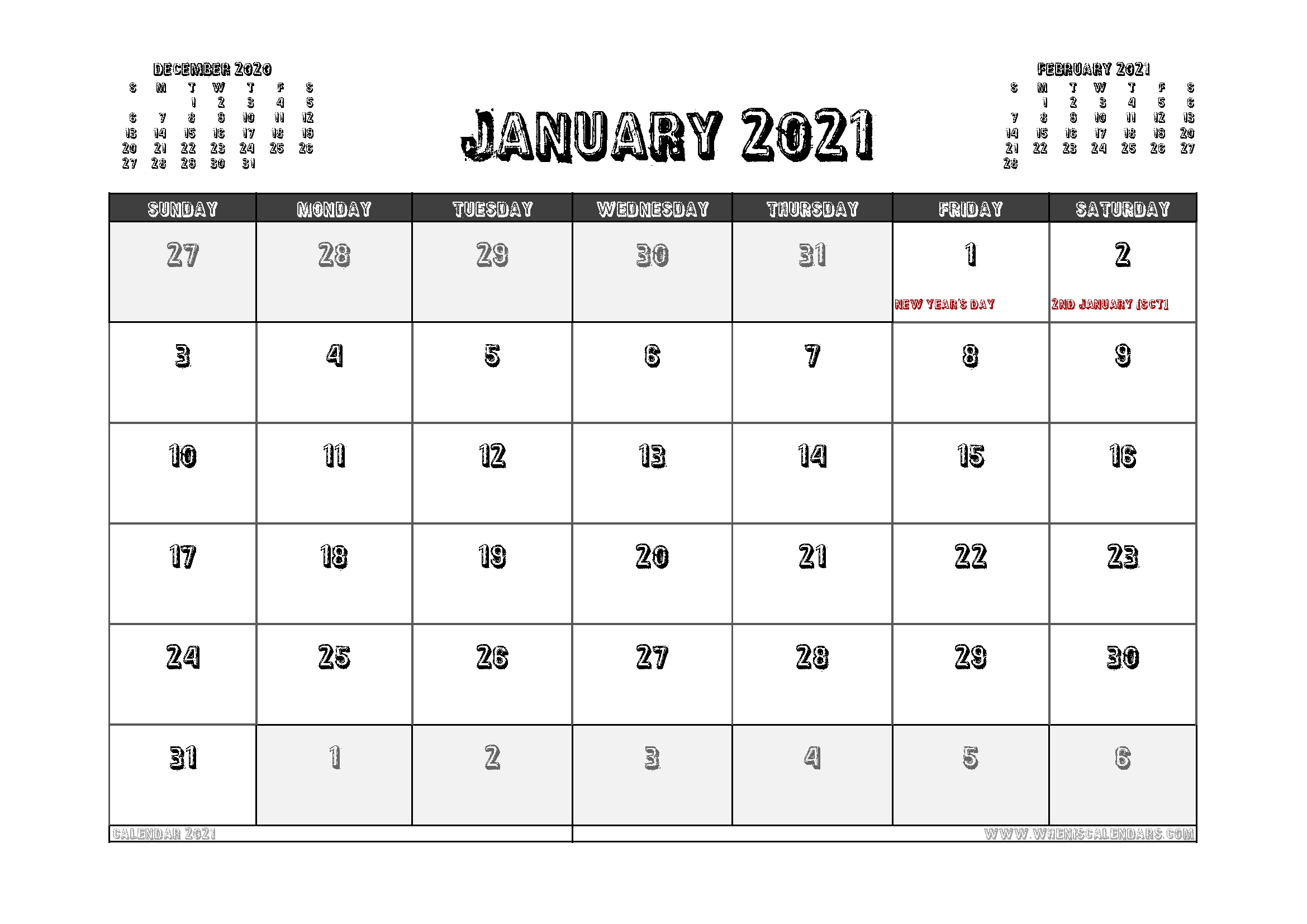 Free Printable January 2021 Calendar Uk | Free Printable Free Uk Calendar Templates