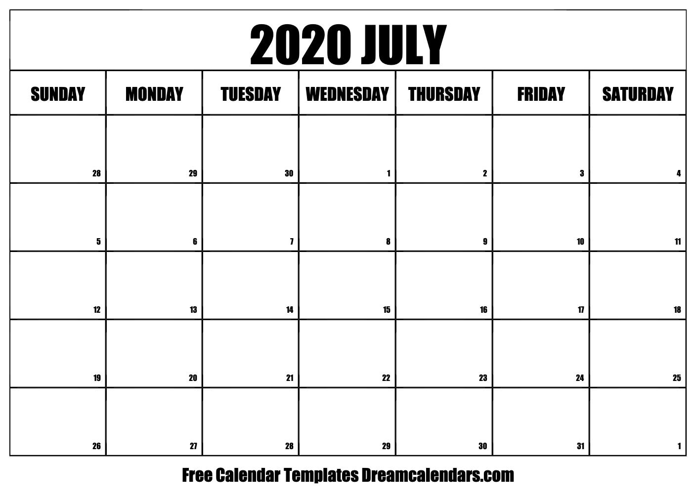 Free Printable July 2020 Calendar | Free Calendar Template Free Calendar Layout Templates