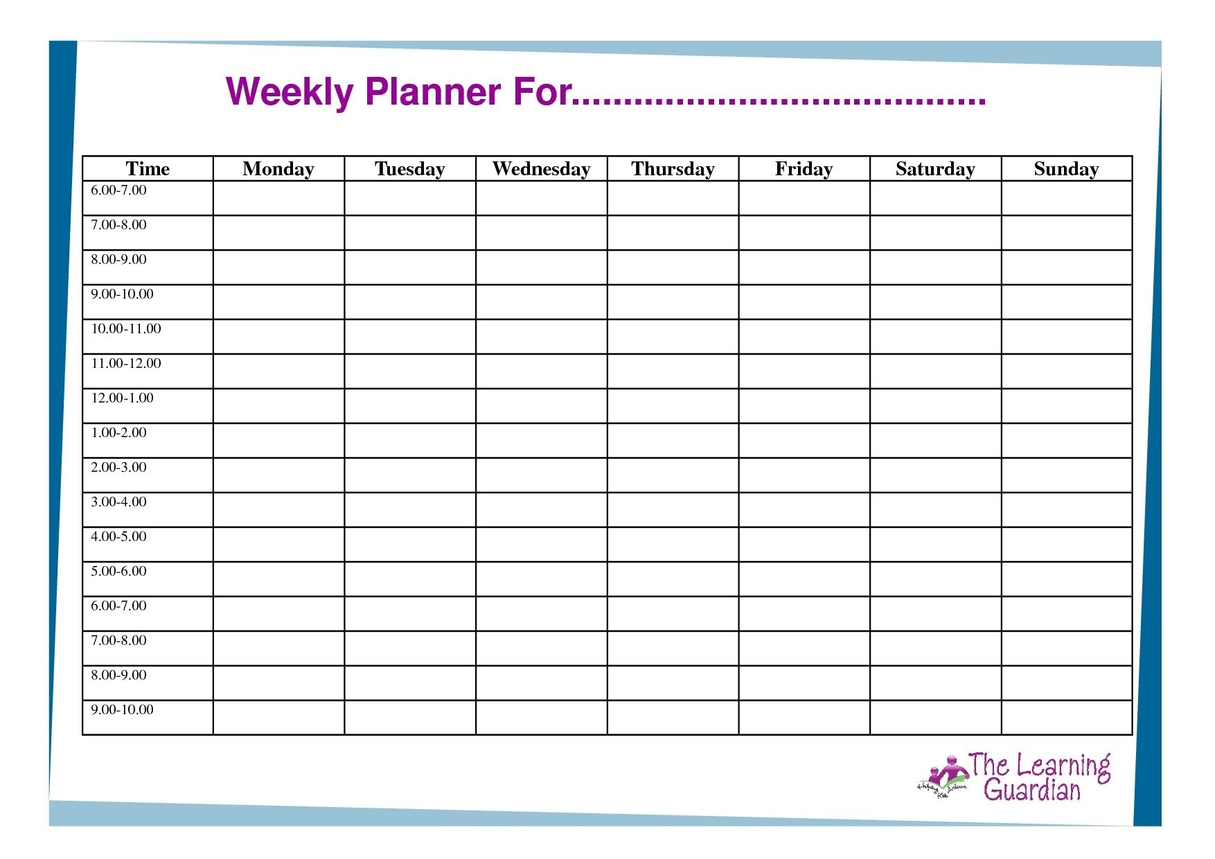 Free Printable Weekly Calendar Templates Planner For Time Free 7 Day Week Calendar Template
