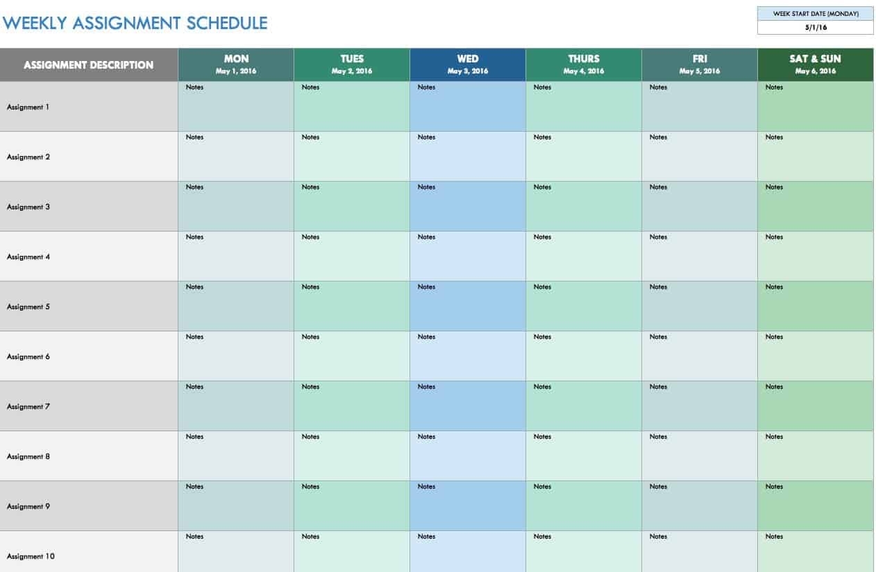 Free Weekly Schedule Templates For Excel - Smartsheet Access Calendar Report Template