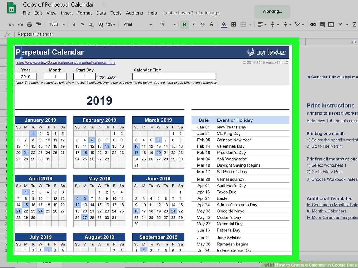 How To Create A Calendar In Google Docs (With Pictures Calendar Template On Google Sheets