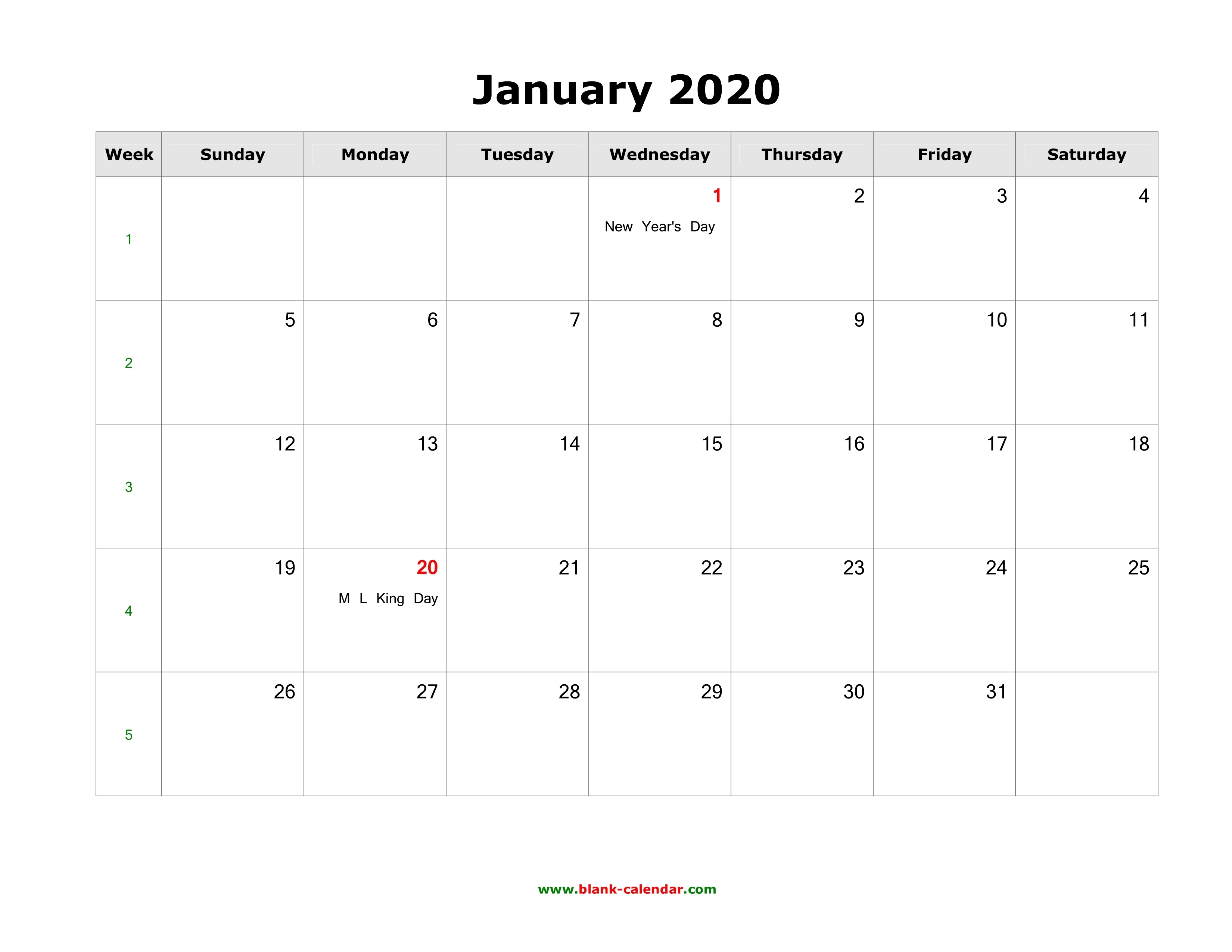 January 2020 Blank Calendar | Free Download Calendar Templates Calendar Template In Word