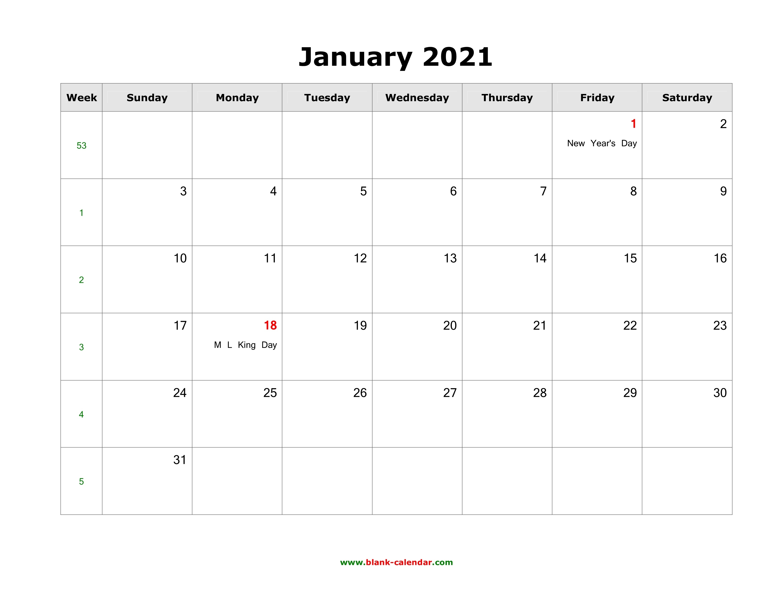 January 2021 Blank Calendar | Free Download Calendar Templates Google Printable Monthly Calendar 2021