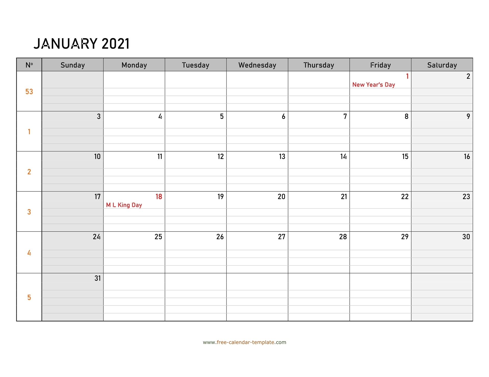 January 2021 Calendar Free Printable With Grid Lines 2021 Printable Calendar By Month With Lines