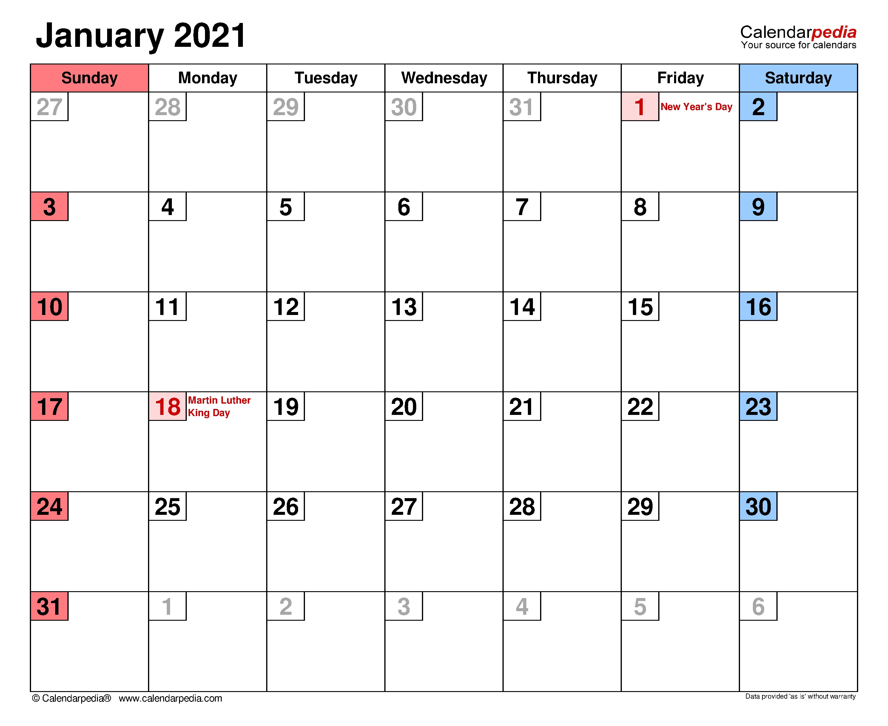 January 2021 Calendar | Templates For Word, Excel And Pdf 2021 Word Calendar Wincalendar