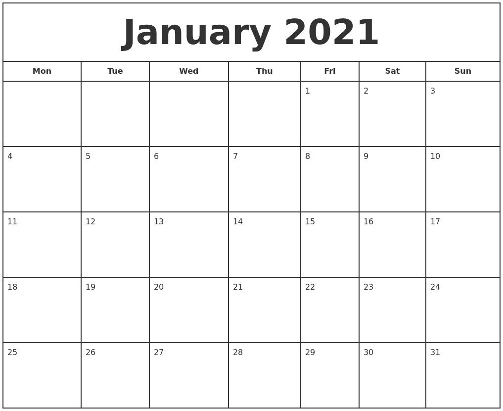 January 2021 Print Free Calendar In 2021 | Print Calendar Calendar Template To Print Free