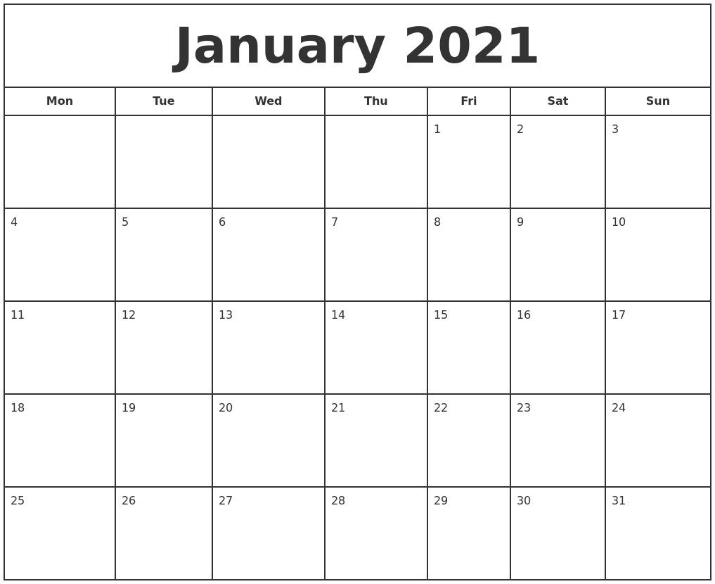 January 2021 Print Free Calendar In 2021 | Print Calendar Monthly Printable Calendar Wincalendar 2021