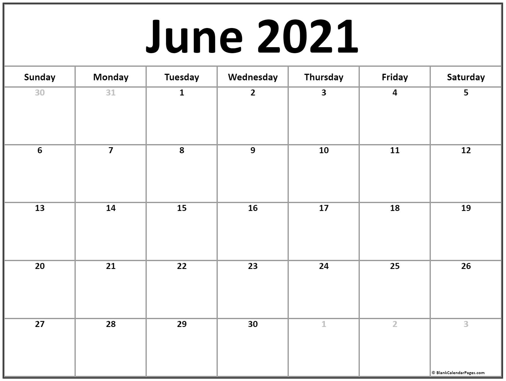 June 2021 Calendar | Free Printable Calendar Calendar Template Copy Paste