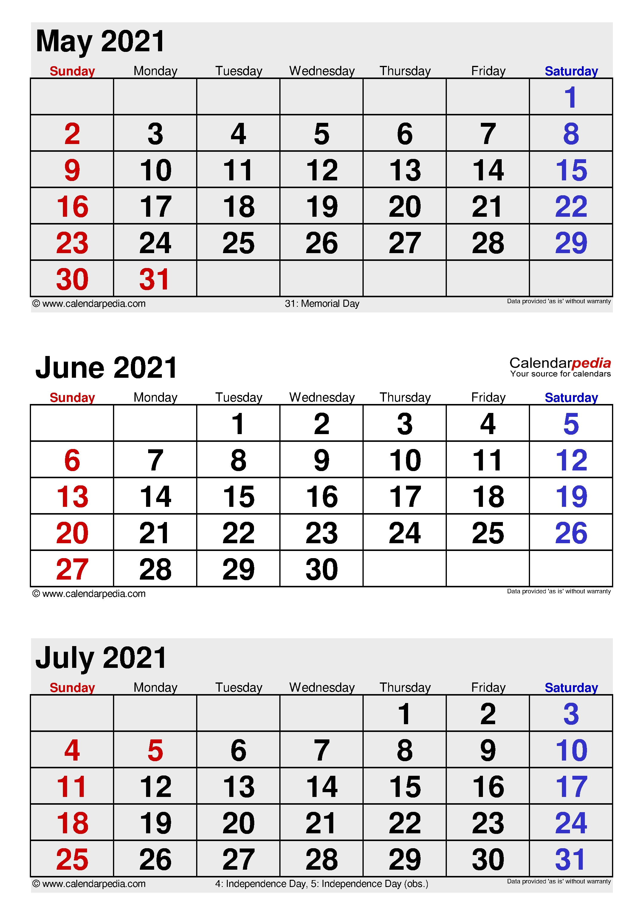 June 2021 Calendar | Templates For Word, Excel And Pdf 3 Month Calendar 2021