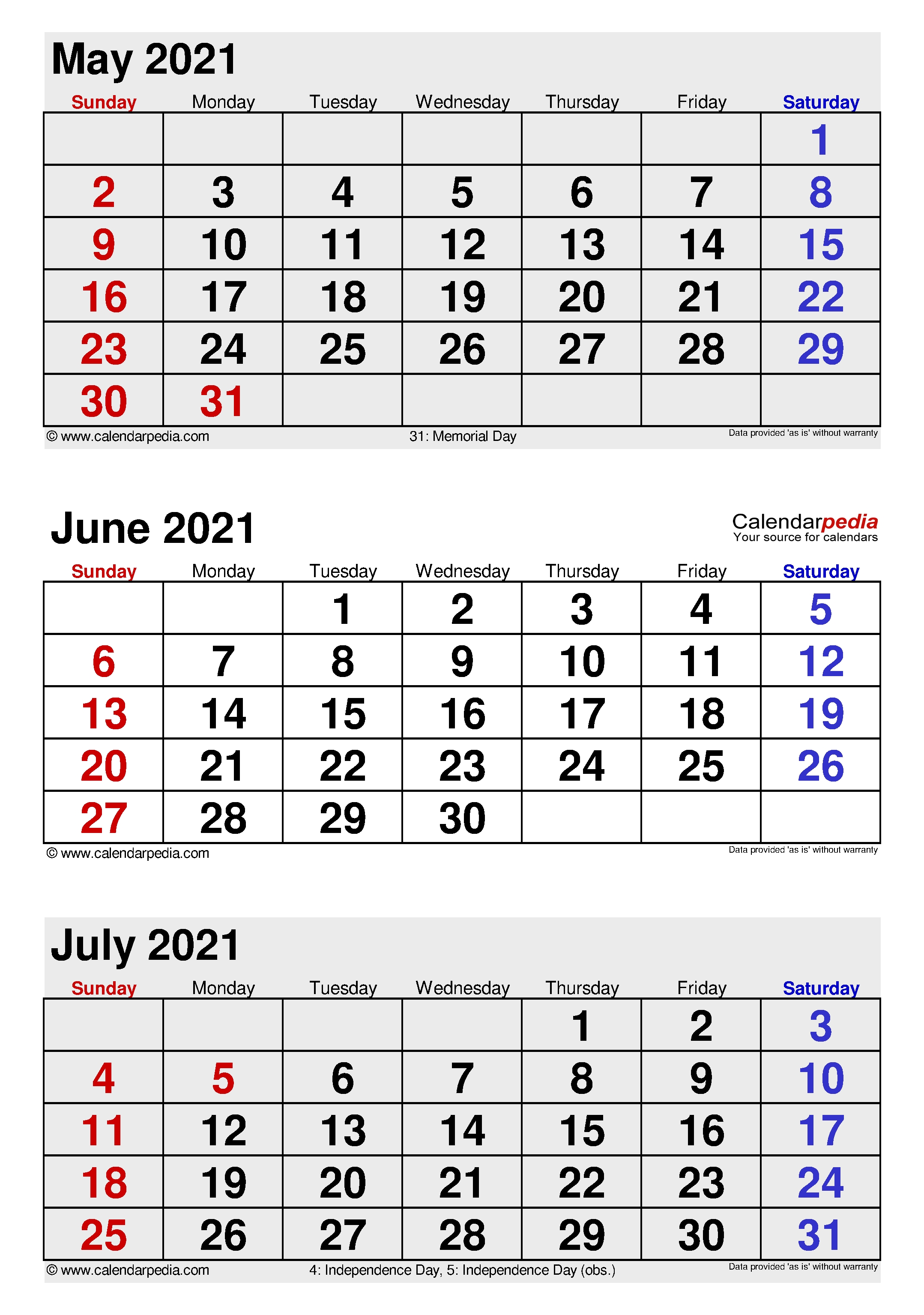 June 2021 Calendar | Templates For Word, Excel And Pdf 3 Month Editable Calendar 2021