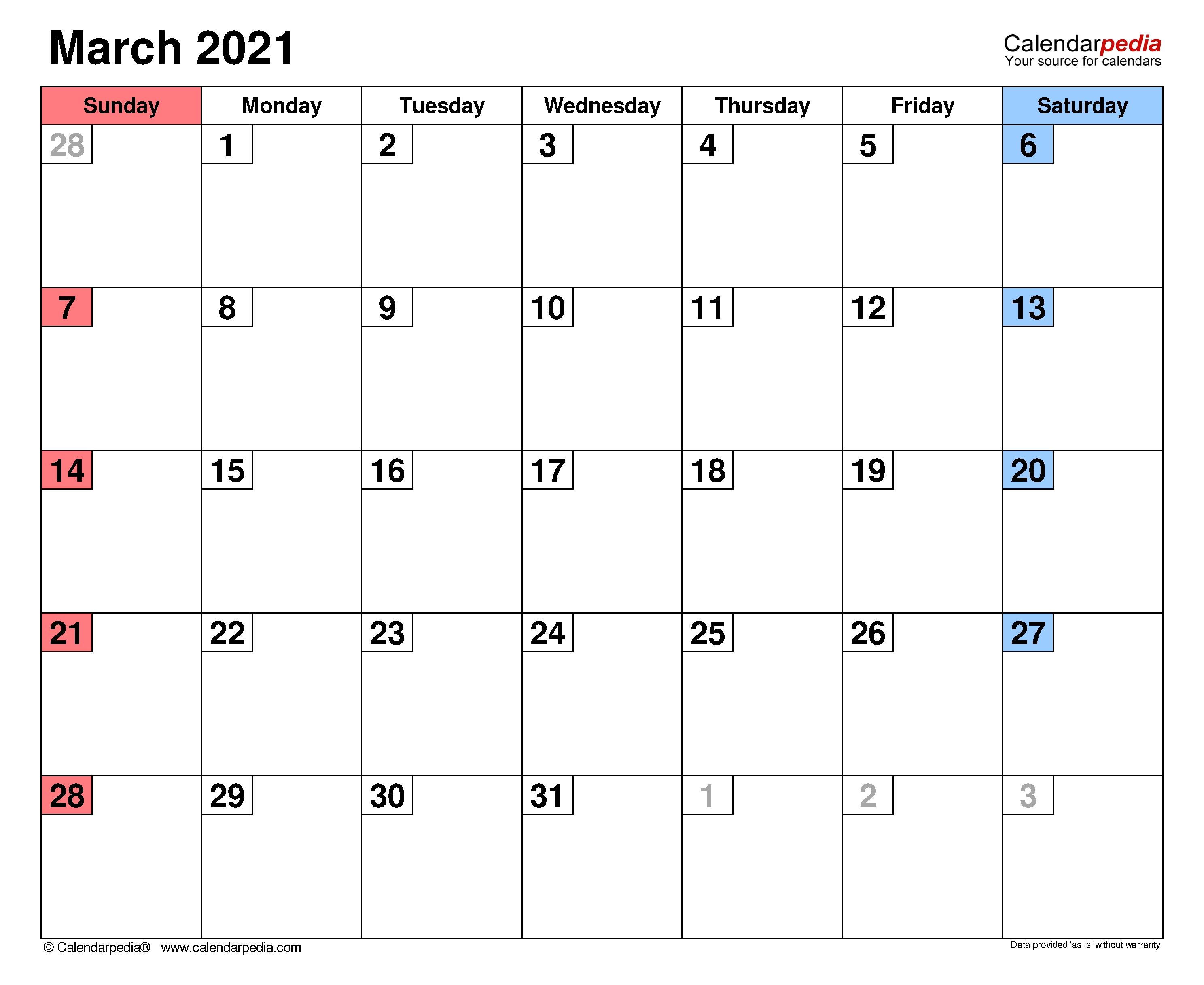 March 2021 Calendar | Templates For Word, Excel And Pdf Calendarpedia 2021 Printable Free Us Calendar Landscape