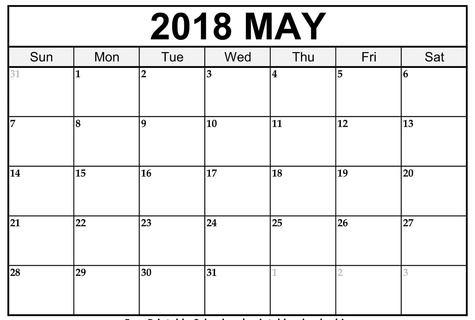 May 2018 Word Calendar Template - Printable Monthly Calendar Calendar Template In Word