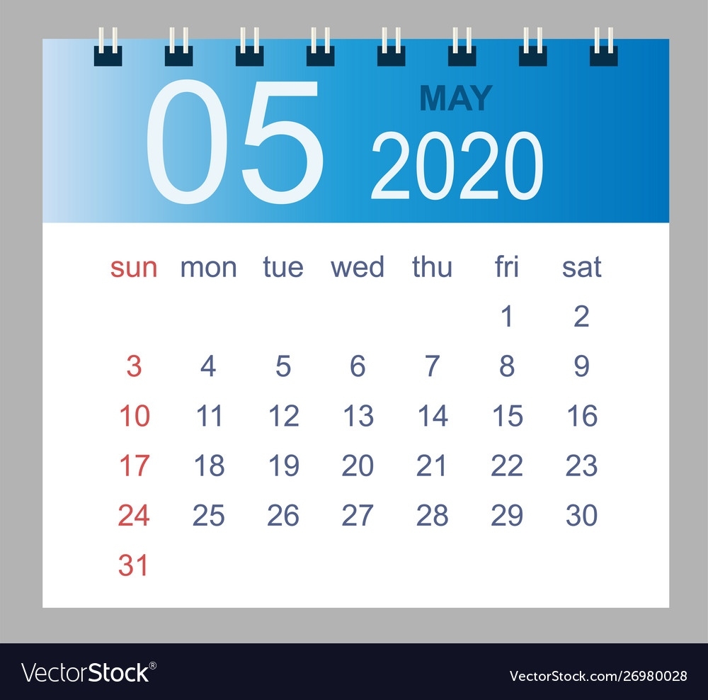 May 2020 Monthly Calendar Template 2020 Royalty Free Vector Free Calendar Template Vector