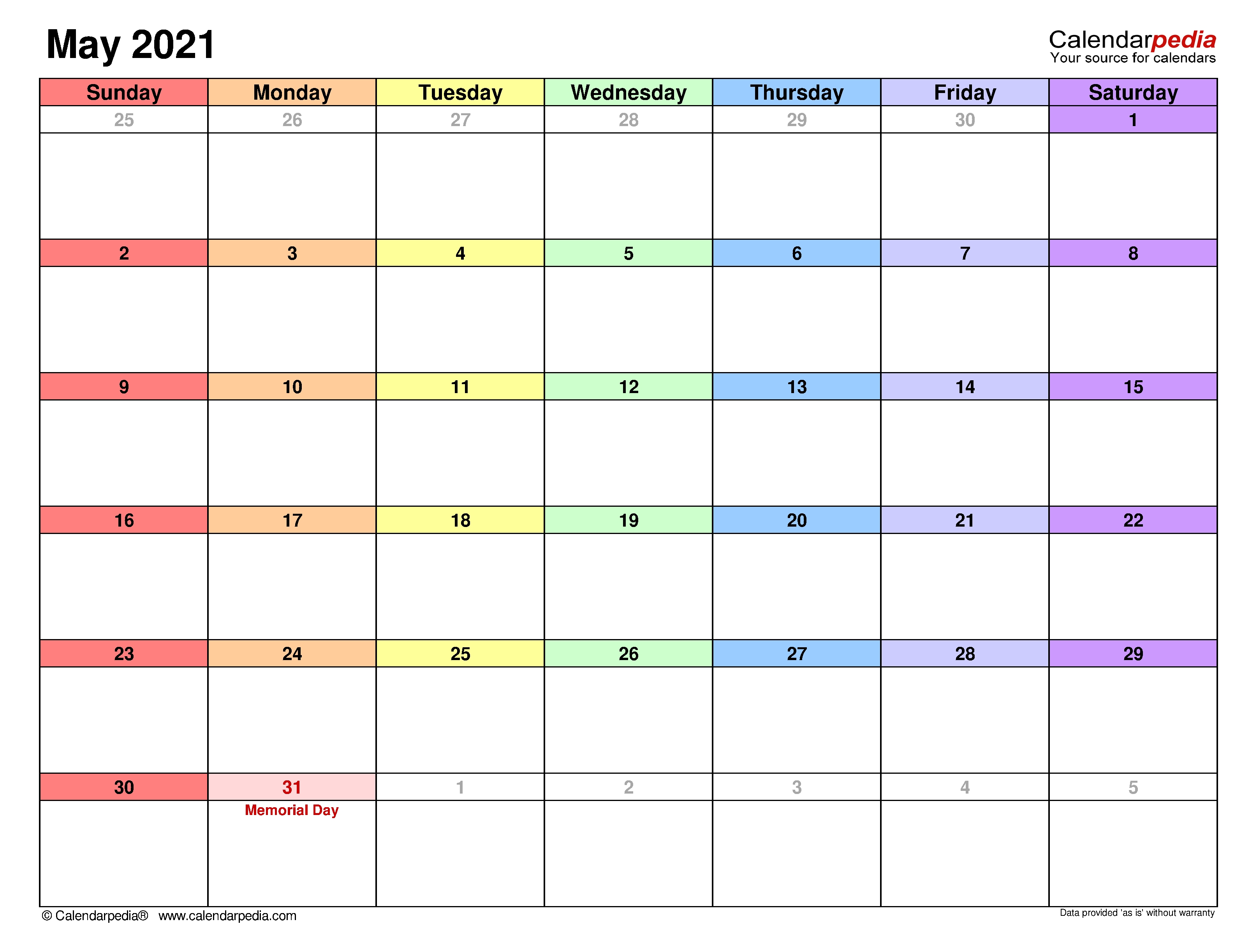 May 2021 Calendar | Templates For Word, Excel And Pdf Calendarpedia 2021 Printable Free Us Calendar Landscape