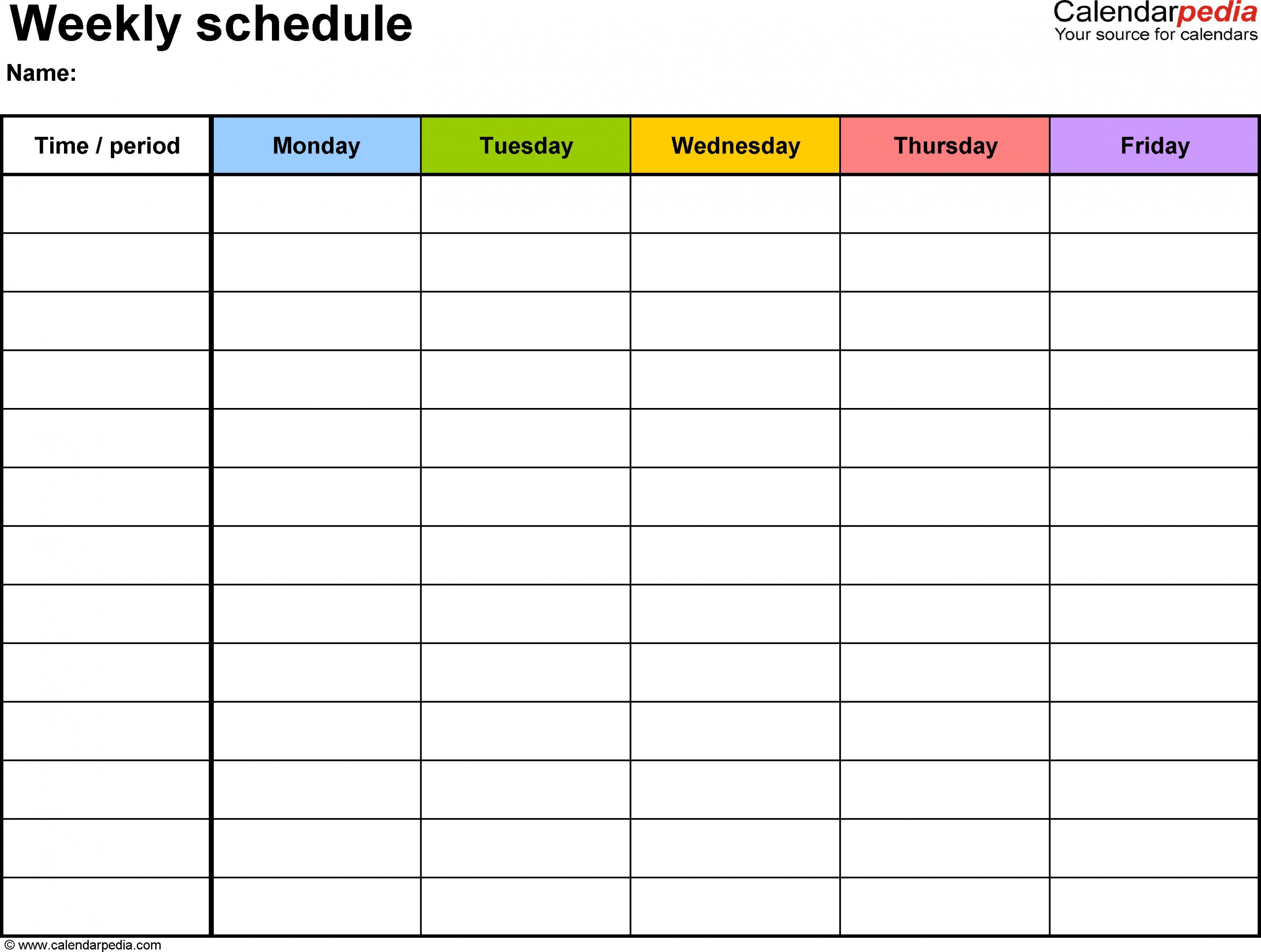 Monday Friday Calendar | Daily Schedule Template, Weekly Calendar Template Monday Through Sunday