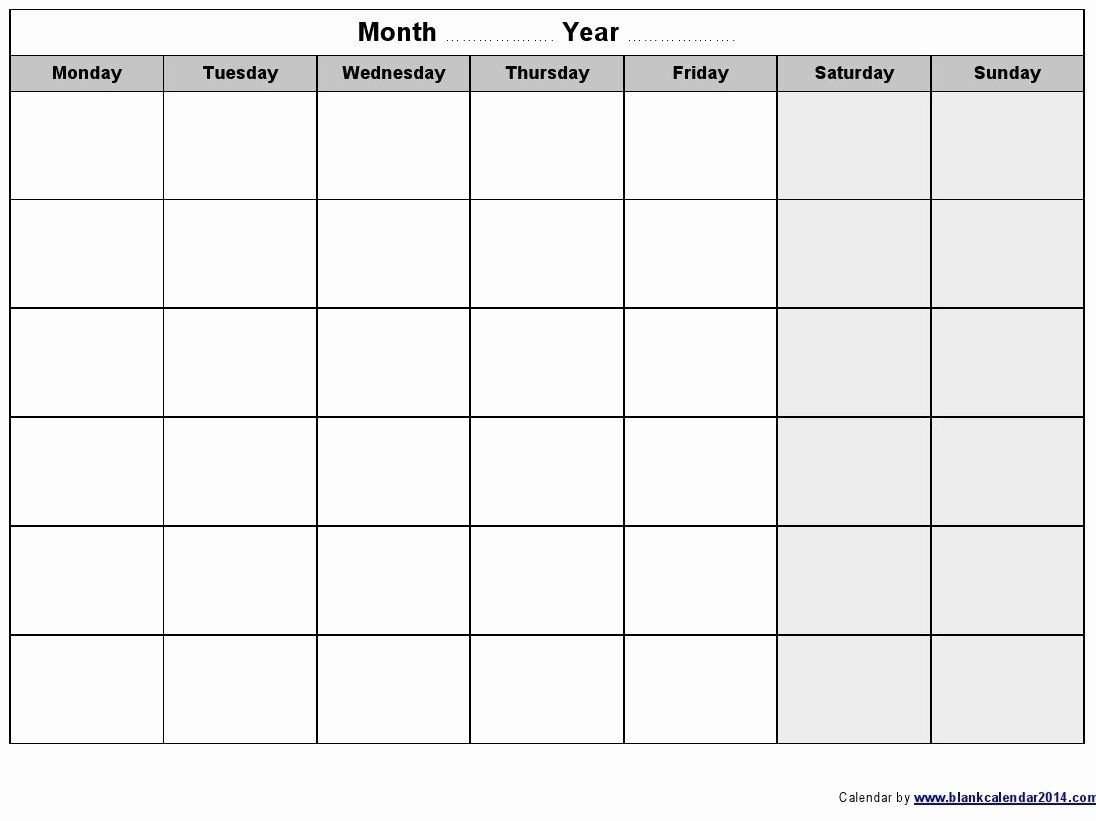 Monday Through Friday Schedule Template New Weekly Calendar Calendar Template Monday Through Sunday
