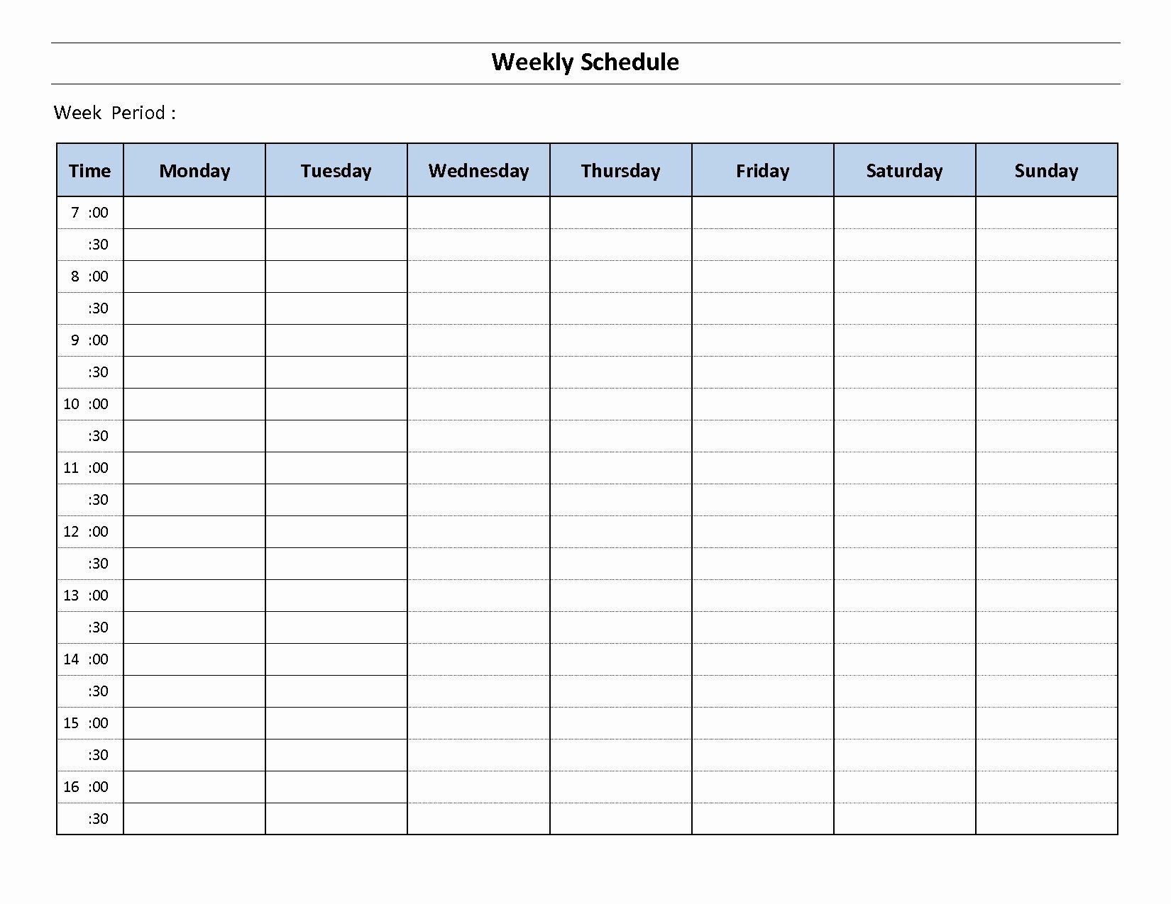 Monday Through Sunday Schedule Template New Printable Weekly Calendar Template Monday Through Sunday