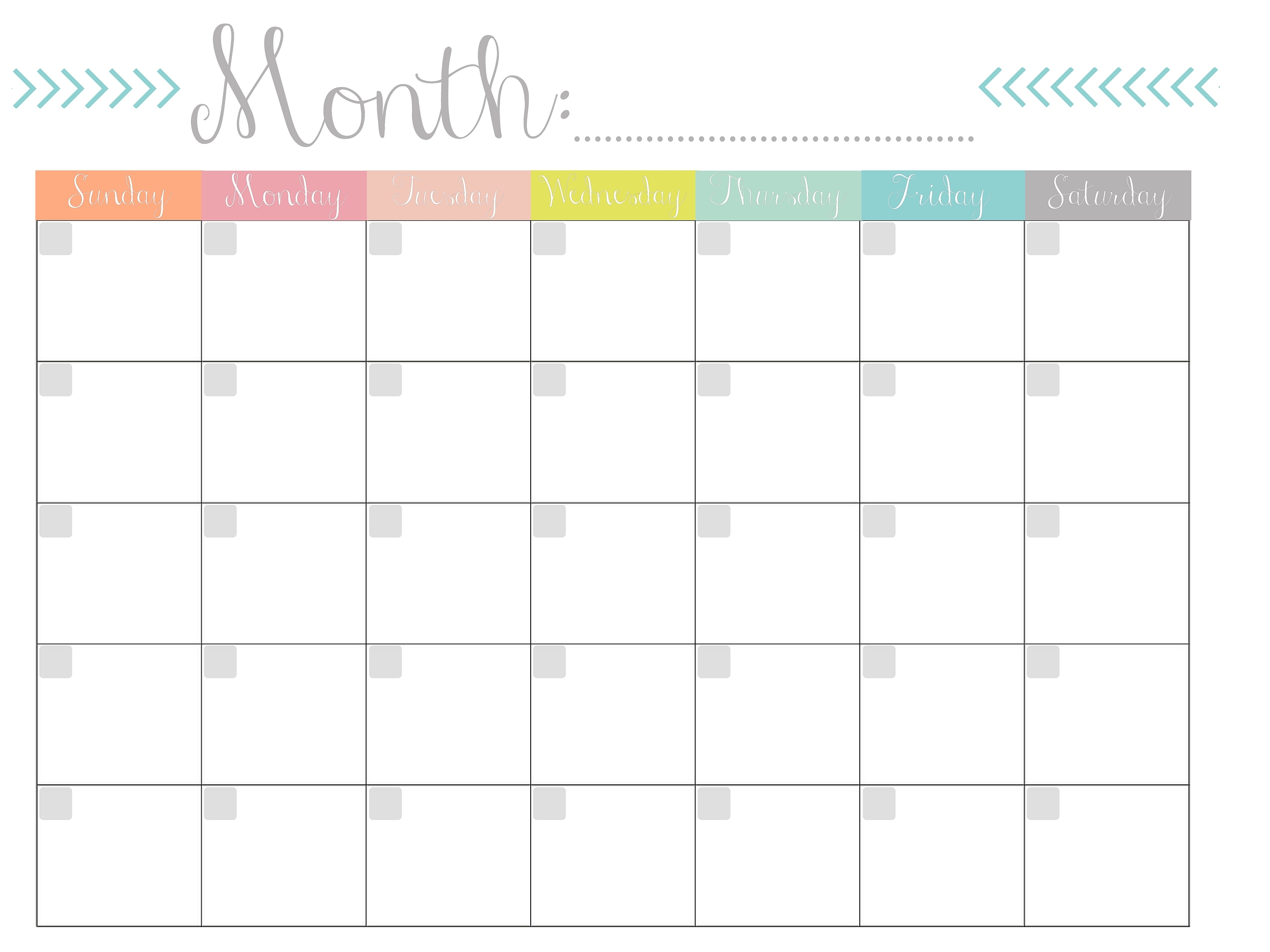 Monthly Calendar {Free Printable} 18 X 24 Calendar Template