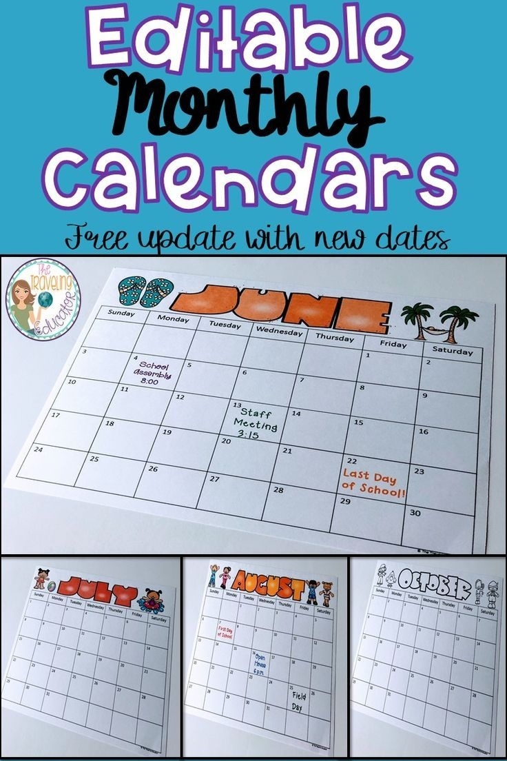 Monthly Calendar Template (2020-2022) | Teacher Calendar Snack Calendar Template Kindergarten