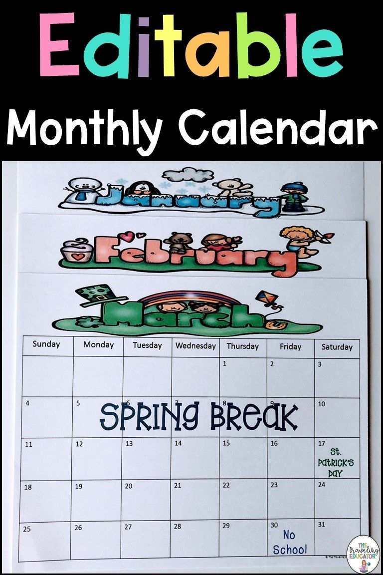 Monthly Calendar Template (Editable) In 2020 | Reading Snack Calendar Template Kindergarten