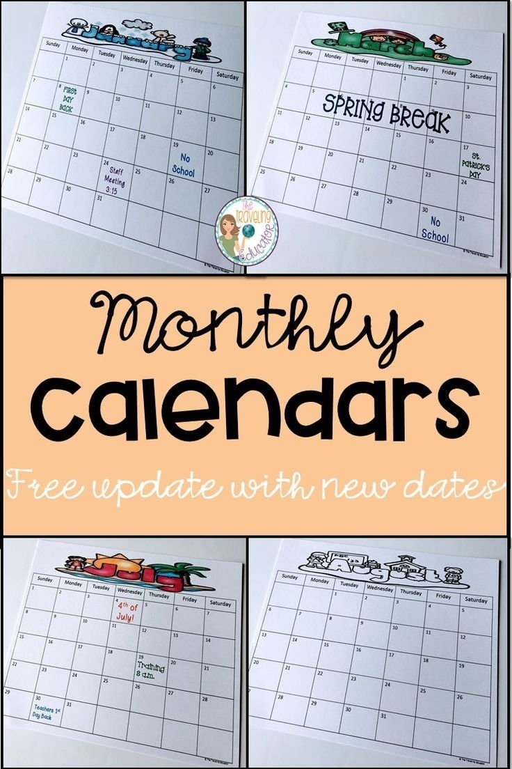 Monthly Calendar Template (Editable) | Student Calendar Snack Calendar Template Kindergarten