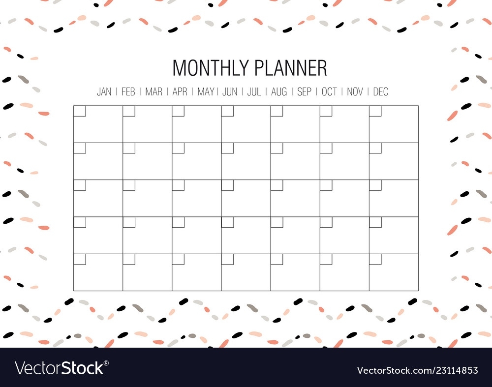 Monthly Planner Template Royalty Free Vector Image Free Calendar Template Vector