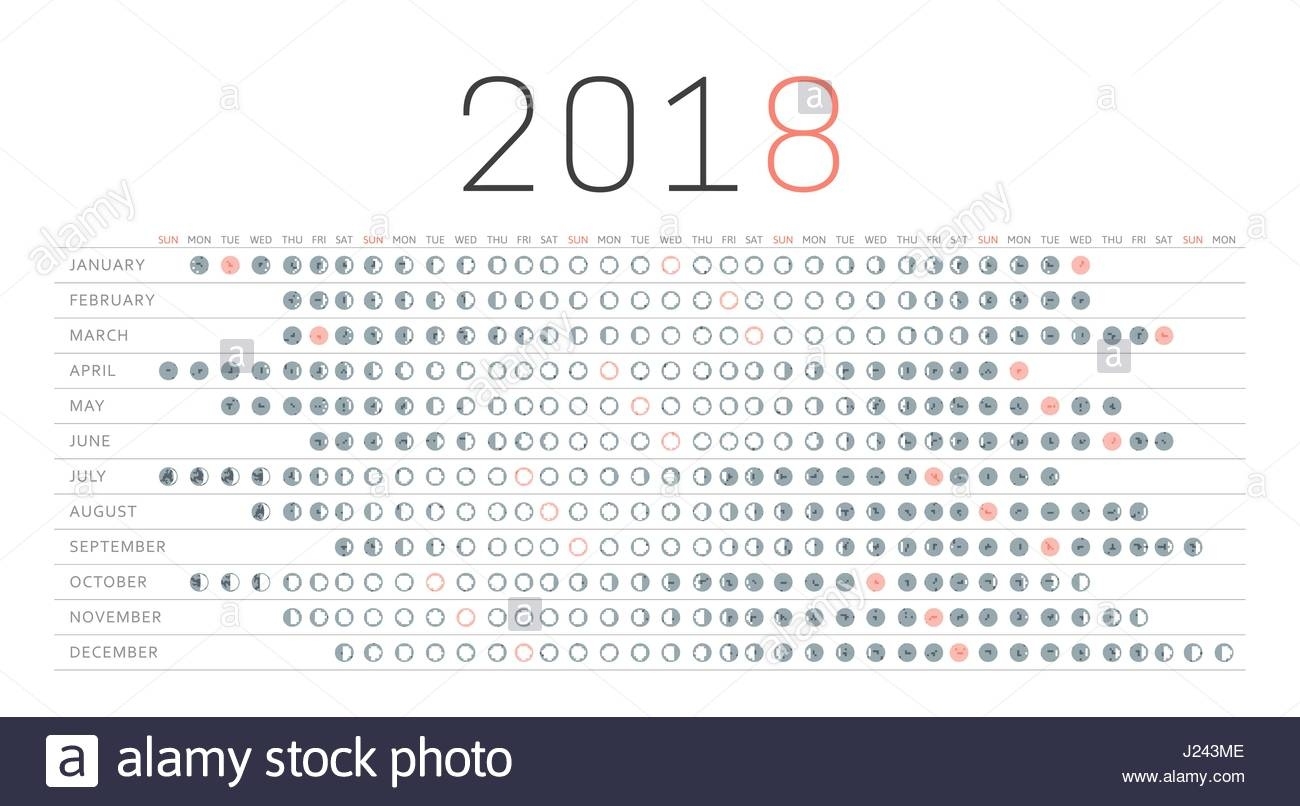 Moon Calendar 2018 Stock Vector Image &amp; Art - Alamy Moon Calendar And Zodiac Signs