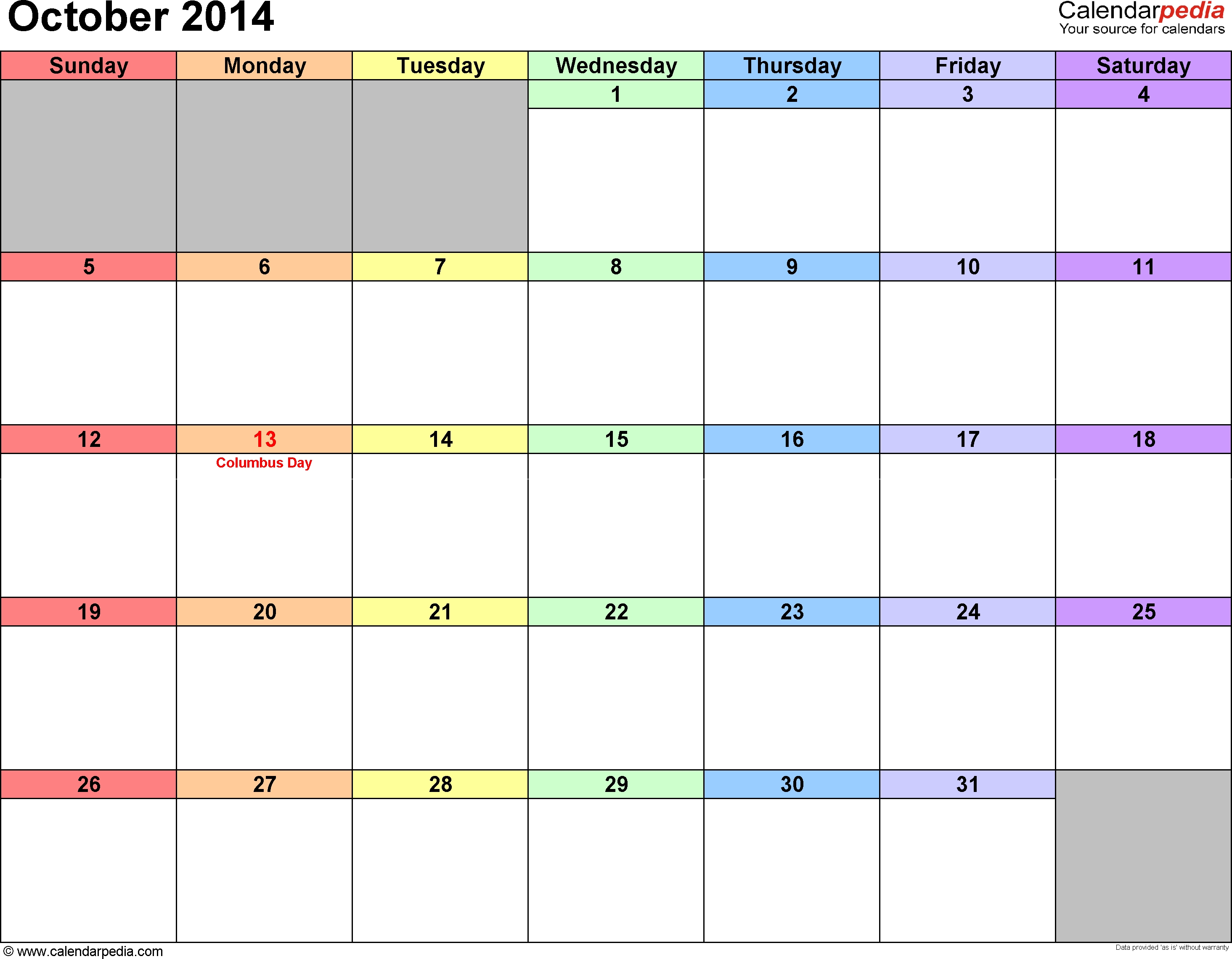 October 2014 Calendar - Free Templates For Word, Excel &amp; Pdf Calendarpedia 2021 Printable Free Us Calendar Landscape