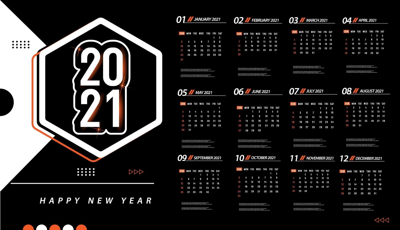 One Page 2021 Calendar Template - Download Free Vectors Free Calendar Background Templates