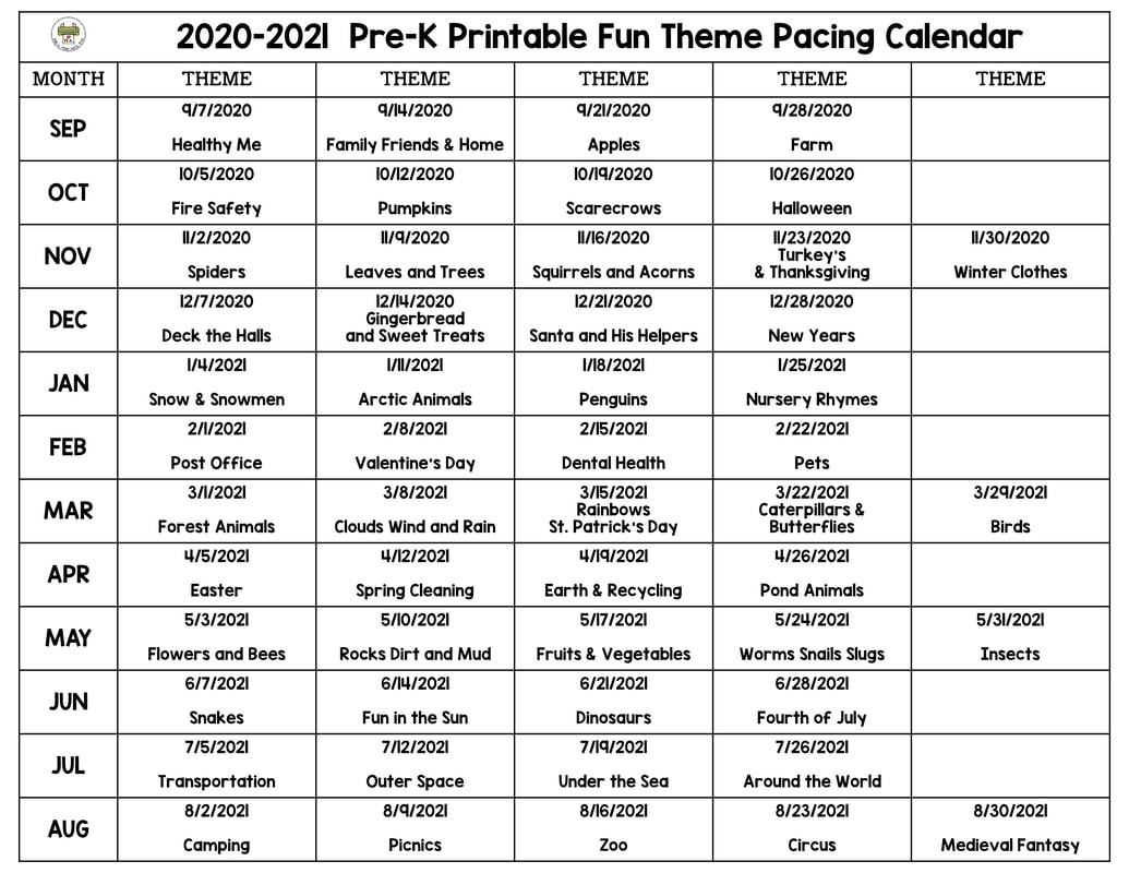 Plan Preschool Themes For A Year - Pre-K Printable Fun Pre K Calendar Template