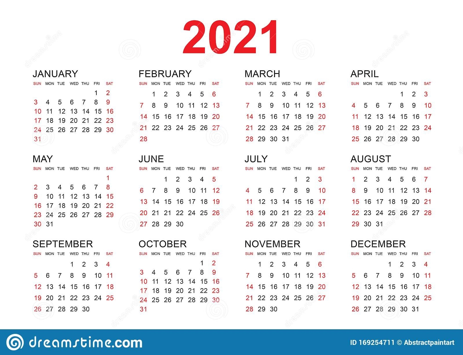 Plantilla Vectorial De Calendario 2021, Diseño Simple Mínimo Calendario 2021 Con Semanas