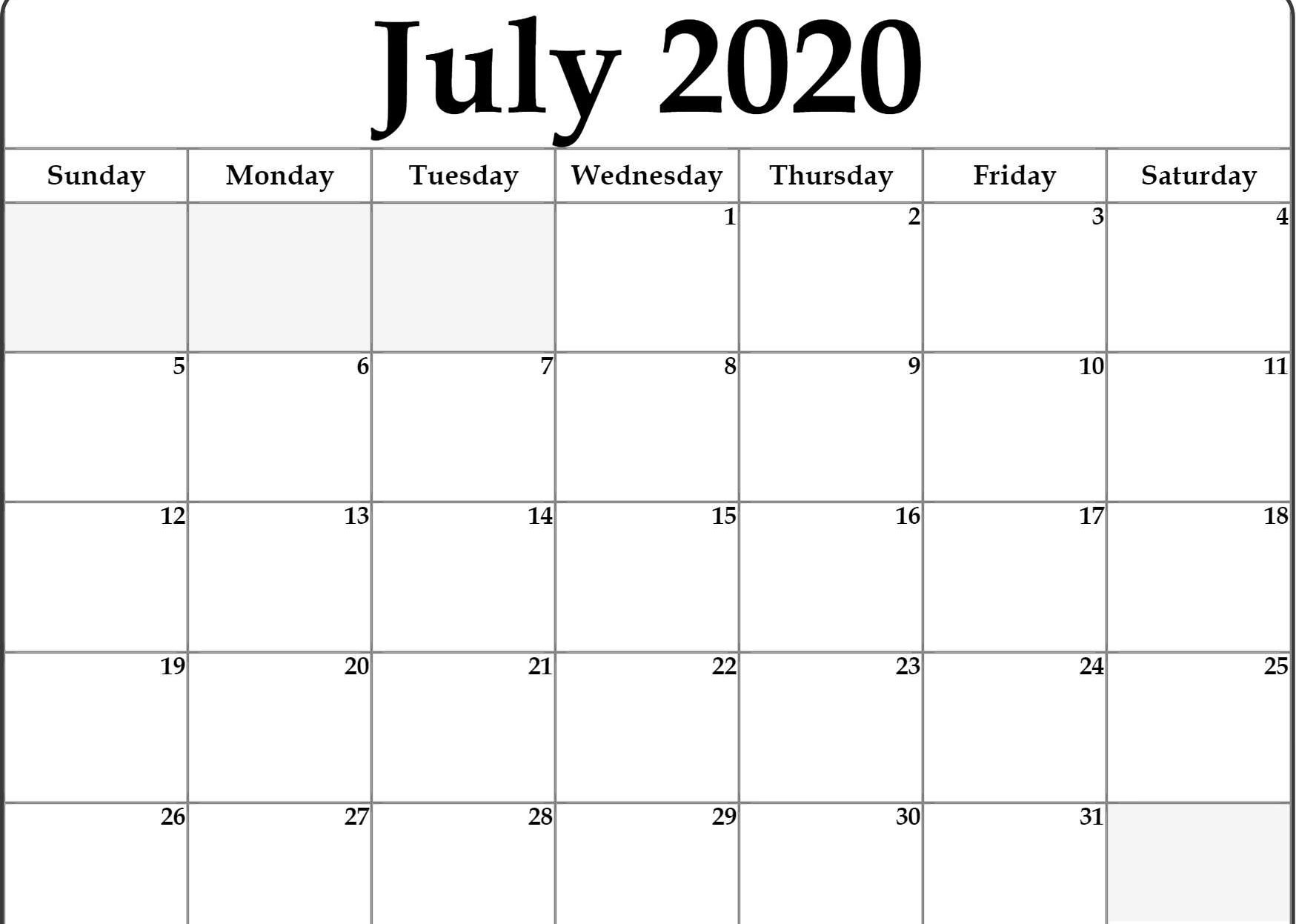 Printable Calendar For July 2020 | Printable Calendar July 18 X 24 Calendar Template