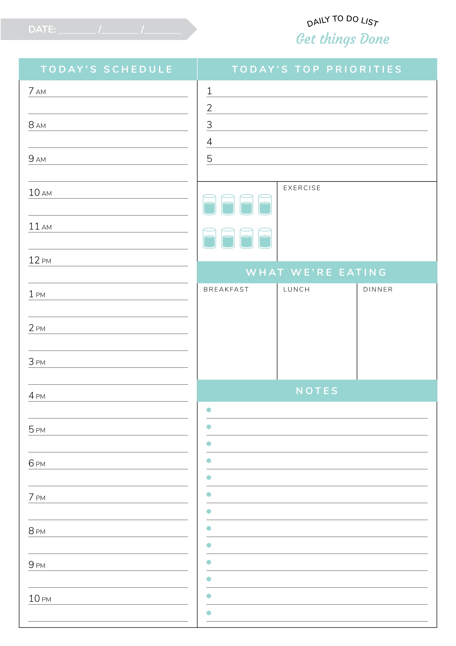Printable Daily Hourly Planner Template - Get Things Done 5 Day Hourly Calendar Template