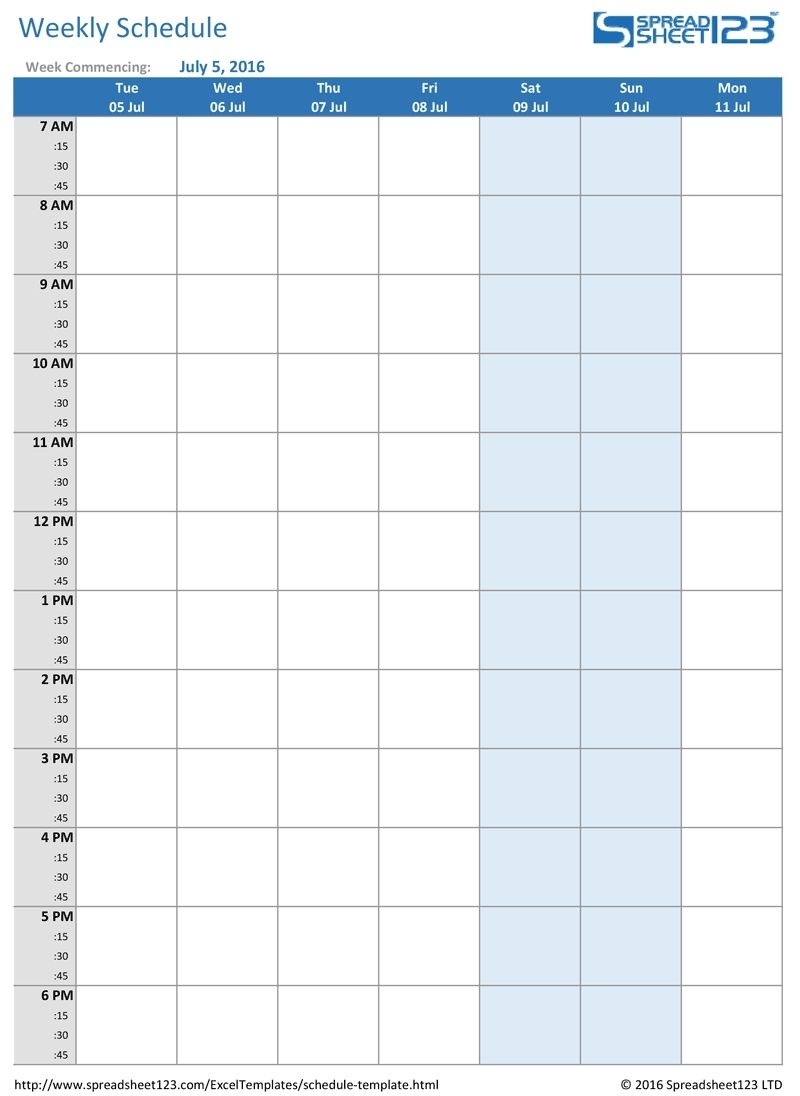 Printable Weekly And Biweekly Schedule Templates For Excel 1 Week Calendar Template Excel