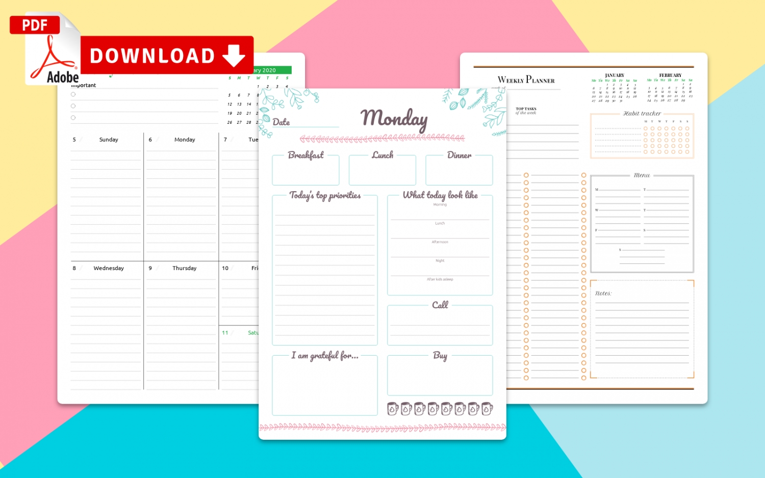 Printable Weekly Planner Templates - Download Pdf Free Calendar Organizer Template