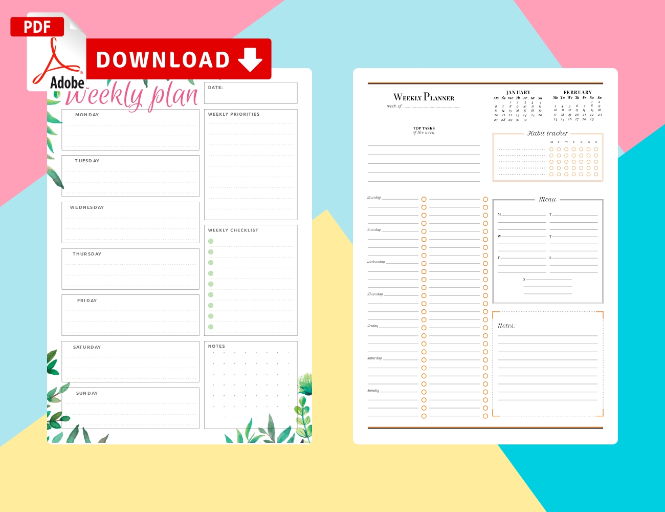 Printable Weekly Planner Templates - Download Pdf Week Calendar Template Pdf