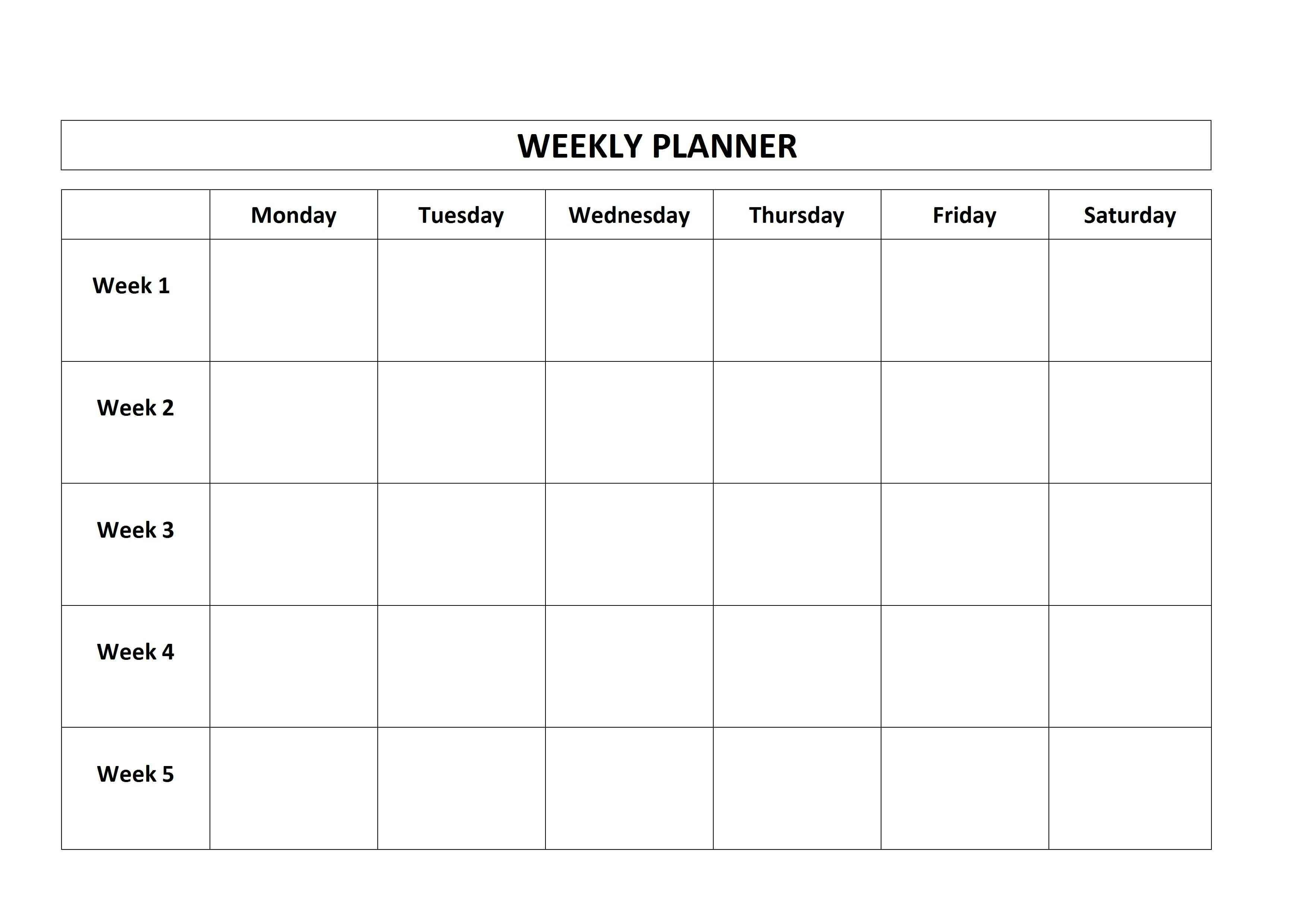 Simple Weekly Planner Template | Weekly Calendar Template Calendar Template Monday Through Sunday