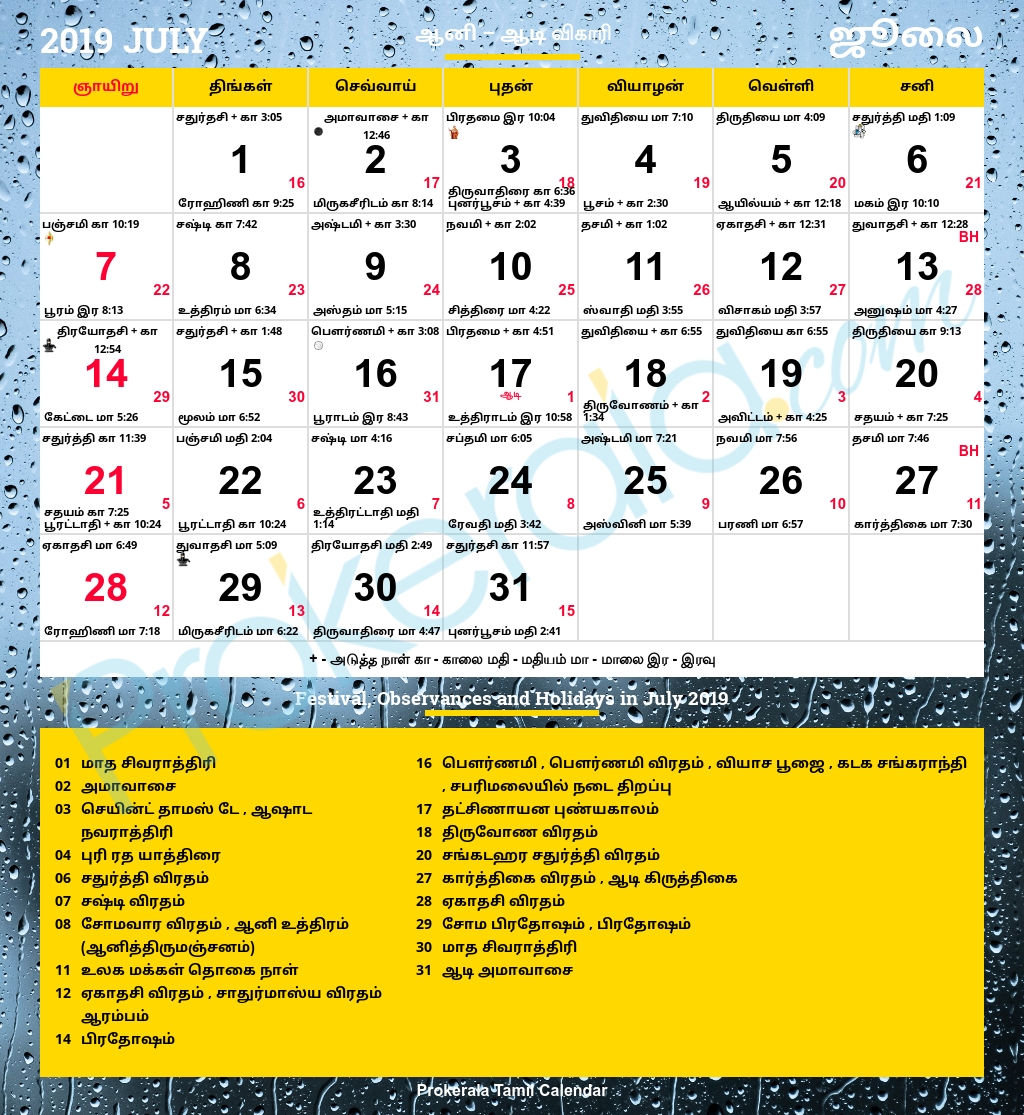 Tamil Calendar 2019, July Zodiac Calendar In Tamil
