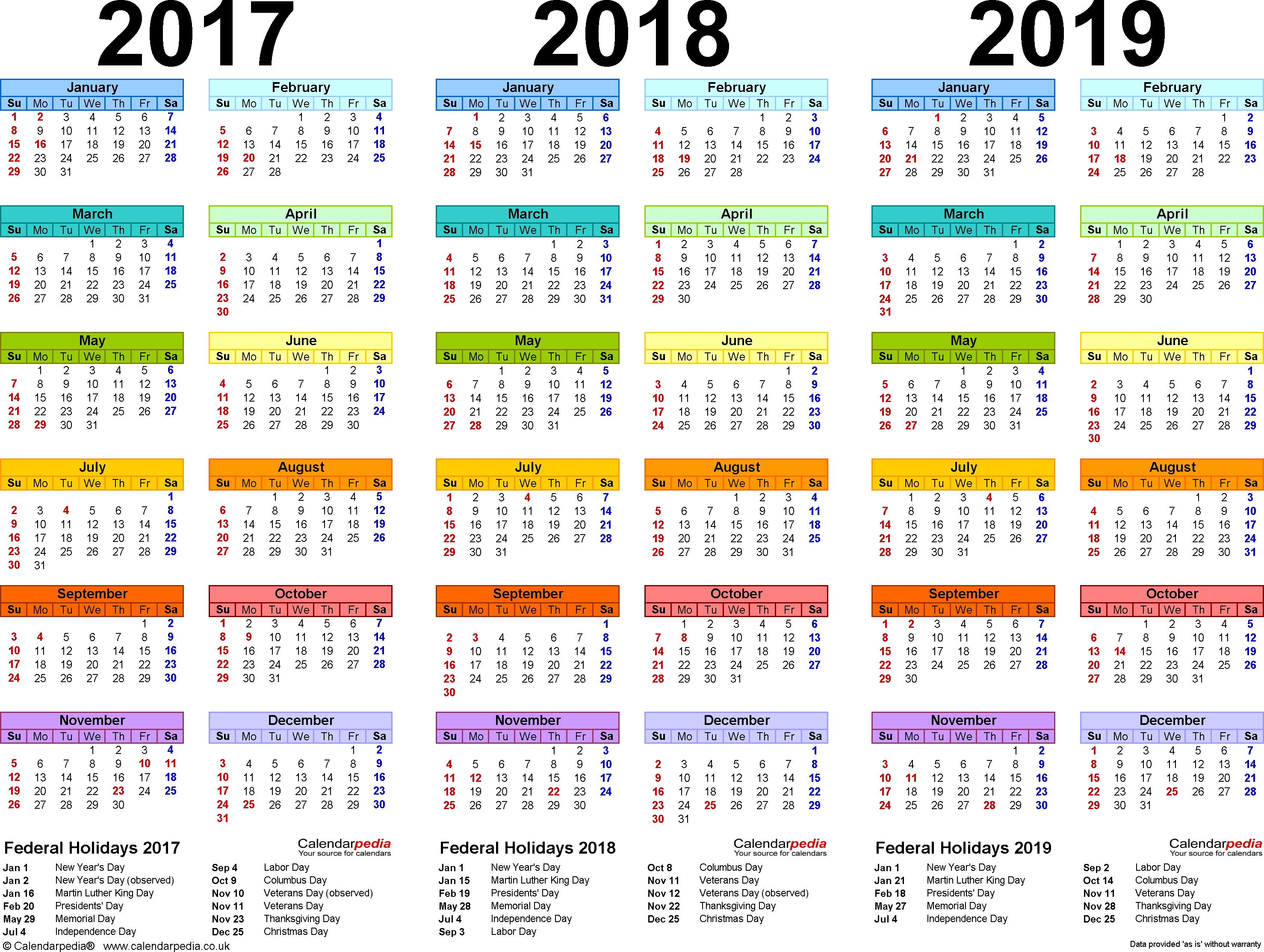 Template 1: Pdf Template For Three Year Calendar 2017/2018 Free 3 Year Calendar Templates
