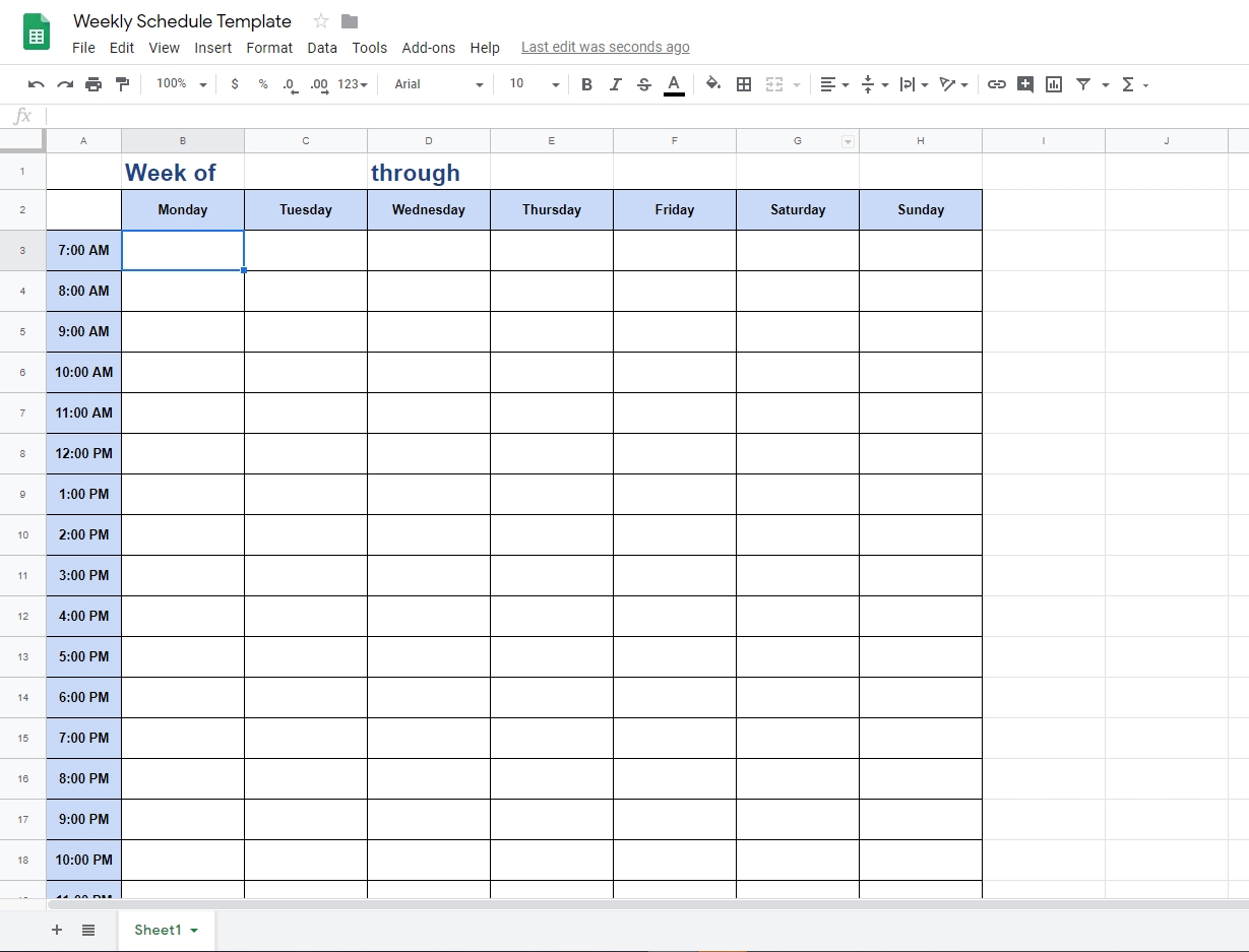The Best Weekly Schedule Templates. Organize Your Time Calendar Template On Google Sheets