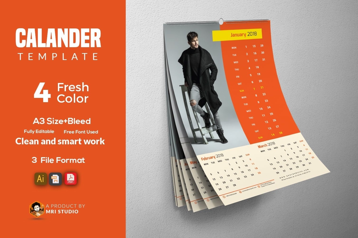 Wall Calander Template | Modern Calendar, Stationery Calendar Template Graphic Design