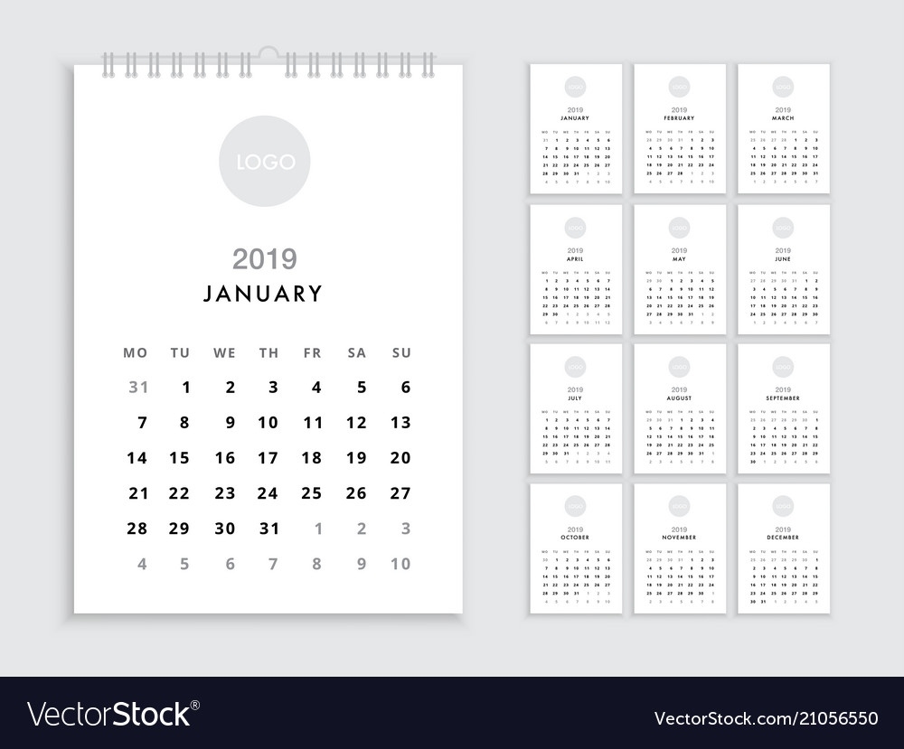 Wall Calendar 2019 Template Royalty Free Vector Image Free Calendar Template Vector